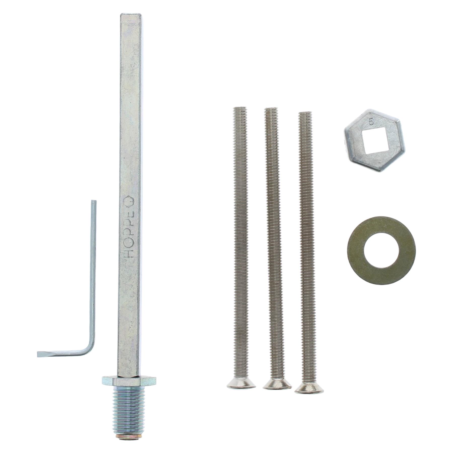 HOPPE Befestigungsset für Schutzgarnitur KN/GR sichtbar 8 mm TS 86-91 mm 3693607, zinkbeschichtete Schraube, Gewindestange, Spannschloss, Sechskantmutter, Unterlegscheibe