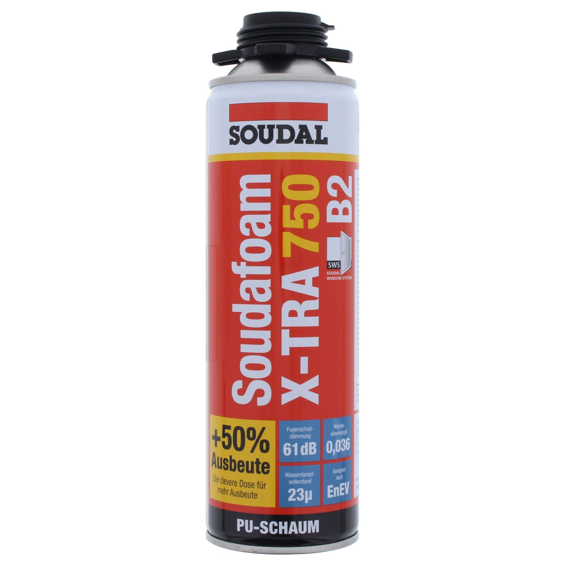 SOUDAL 1K-Pistolenschaum SOUDAFOAM GUN X-Tra 750 B2 500 ml, Schaum, Polyurethan, Soudal, Kunststoffschaum, Sprühdose