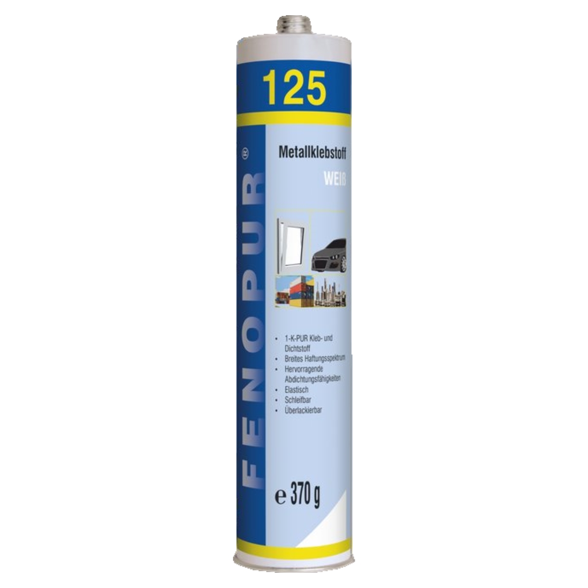 Fenoplast FENOPUR 125 1-K PU Klebdichtstoff 310ml Kartusche weiß Metallklebstoff, Zylinder, Kann, Spraydose, Zinn