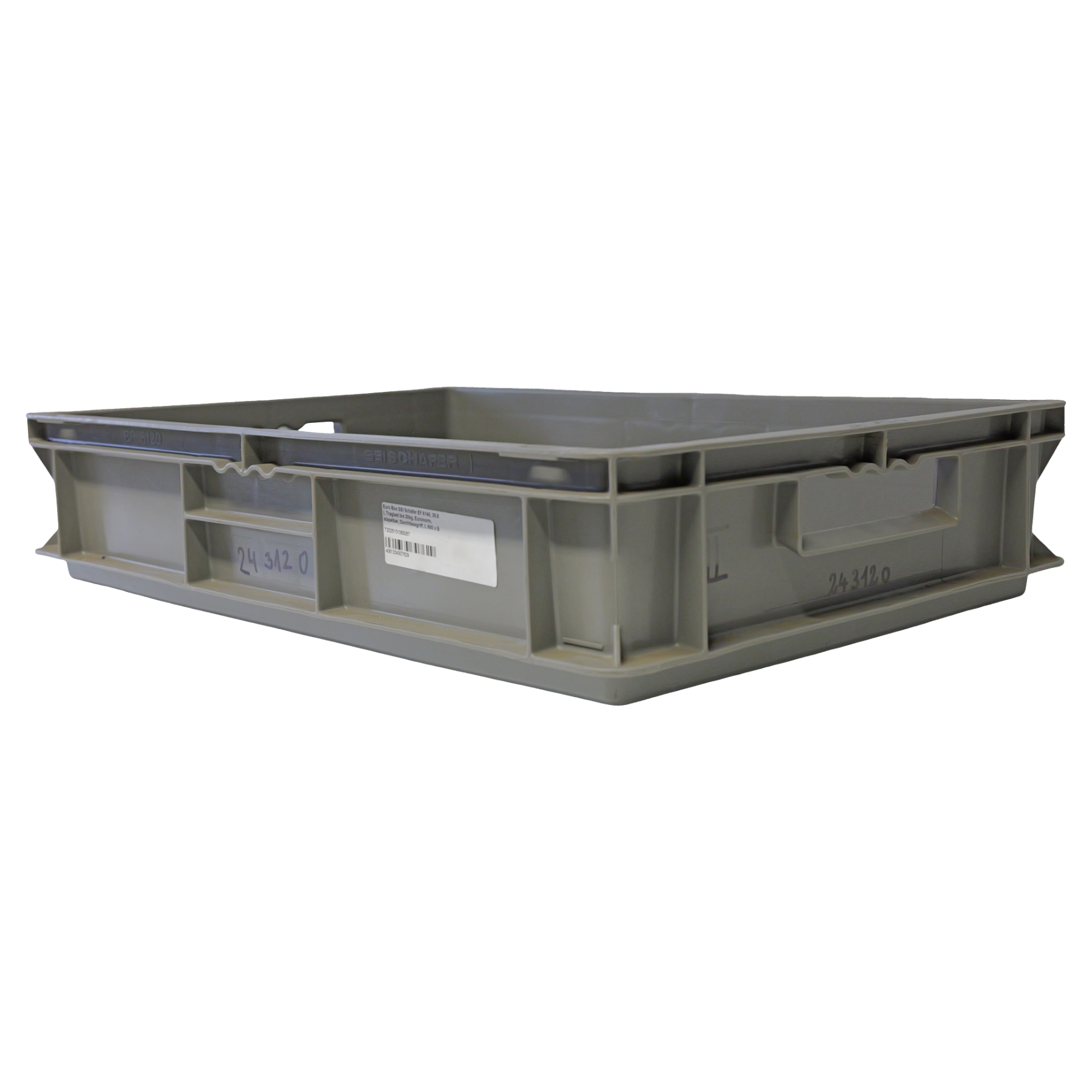 Euro Box SSI Schäfer EF 6140, 26,8 l, Traglast bis 20kg, Euronorm, stapelbar, Durchfassgriff, L 600 x B 400 x H 140 mm, Schale, Aufbewahrungsbox, Kunststoffbehälter, Lagerbehälter, Griff