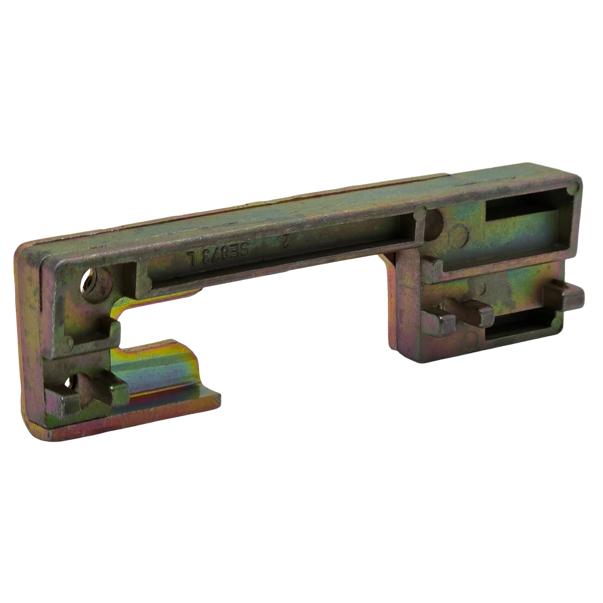 [BA] AubiI Sicherheitsschließblech SE873 L, Links, metallisches Teil, Bauteil, Industriell, irideszierende Oberfläche, rechteckiger Stecker