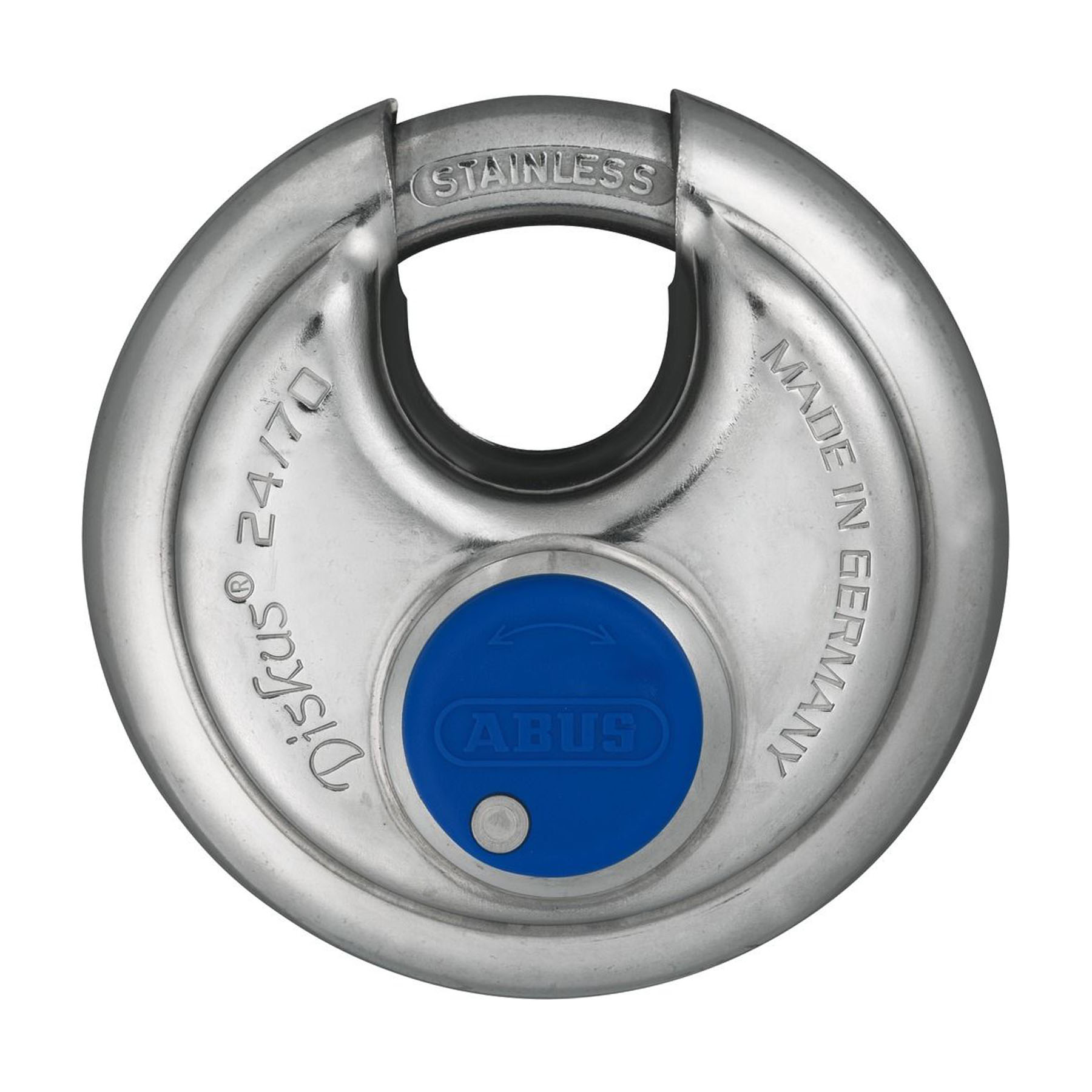 [BA] ABUS Diskus-Hangschloss 24IB/70 gleichschliessend, ring, Schlossring, Stahl, Stainless, blauer Knopf