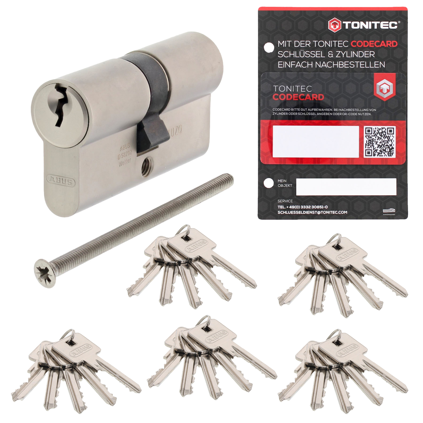 ABUS A93 Doppelzylidner Profil C73/C83 verschiedenschließend inkl. ToniTec® CodeCard Größe 30/35 mm mit 25 Schlüssel, Schloss, Profilzylinder, Schlüssel, Schlüsselset, Codecard