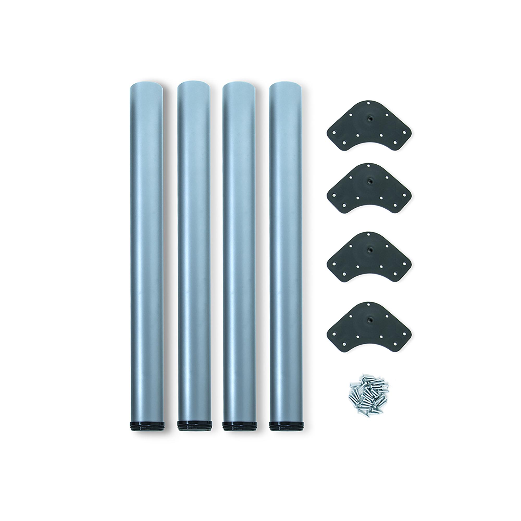 Emuca Tischbein-Set D60 mm höhenverstellbar 710-730 mm Aluminium Stahl grau, 4 Stück, Rolls, Röhren, Montageplatten, Schrauben, Gehäuse-Abdeckungen