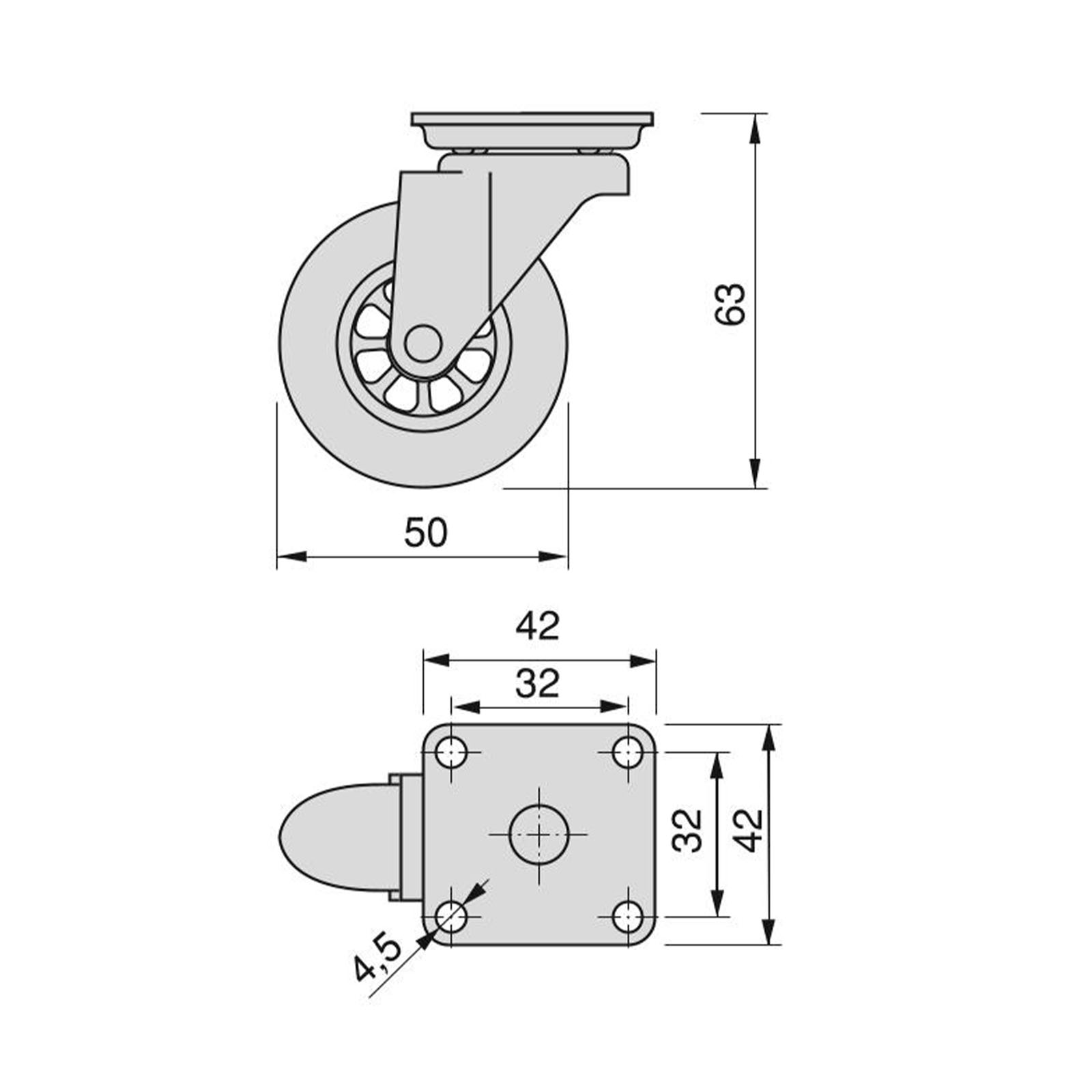 Emuca Rollen-Set mit Anschraubplatte D50 mm Stahl und Kunststoff transparent (4 Stück), Roller, Caster, Wheel, Swivel, Plate
