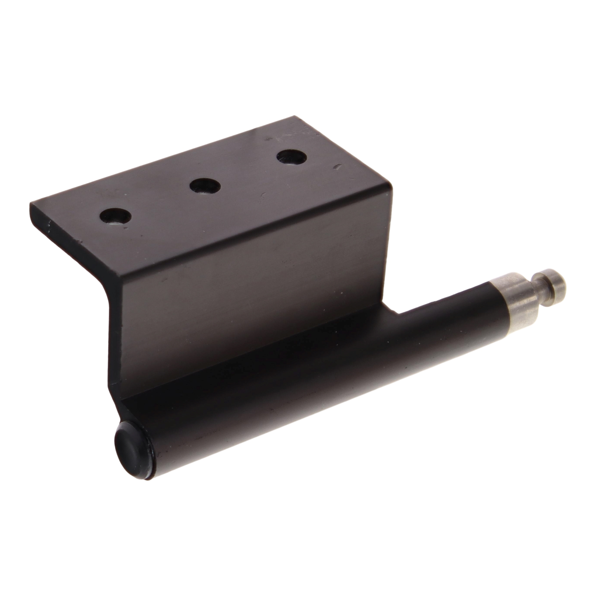 Hueck Hartmann Flügelband braun links, magnetischer Halter, schwarzer Block, Welle/Schaft, Metallstift, industrielles Bauteil