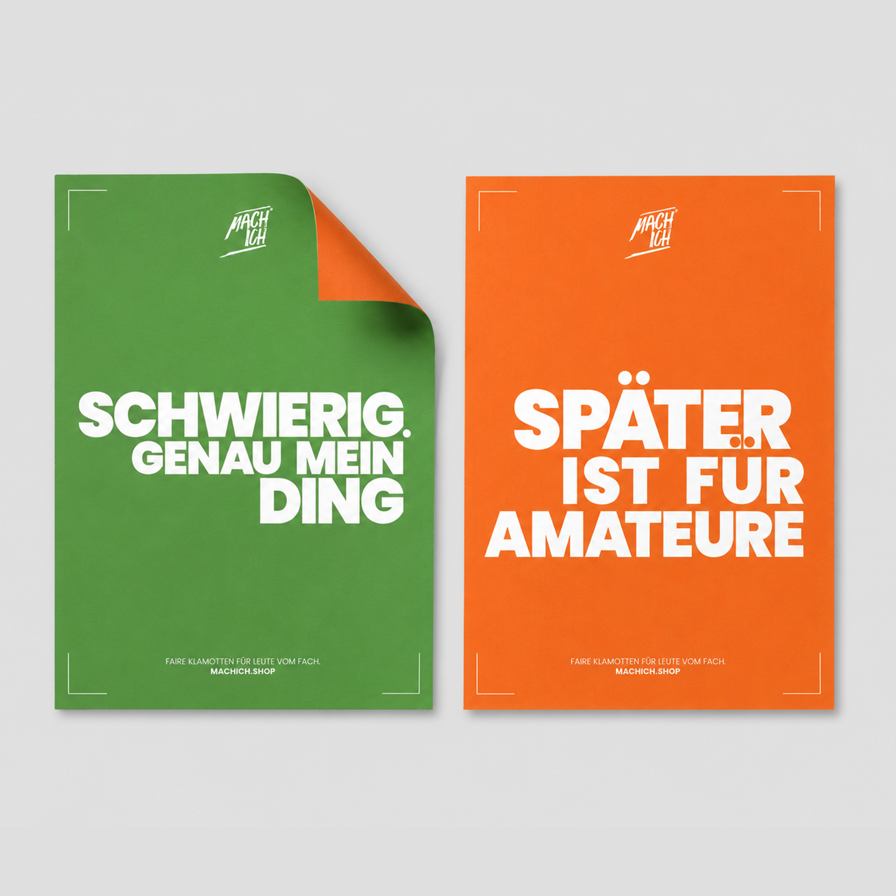 MACH ICH® Poster beidseitig 50x70 cm Bundle bestehend aus: 1 x Poster gelb/rot 1 Poster braun/blau 1 Poster grün/orange, poster, graphisch, orangefarbener Poster, grüner Poster, Textposter