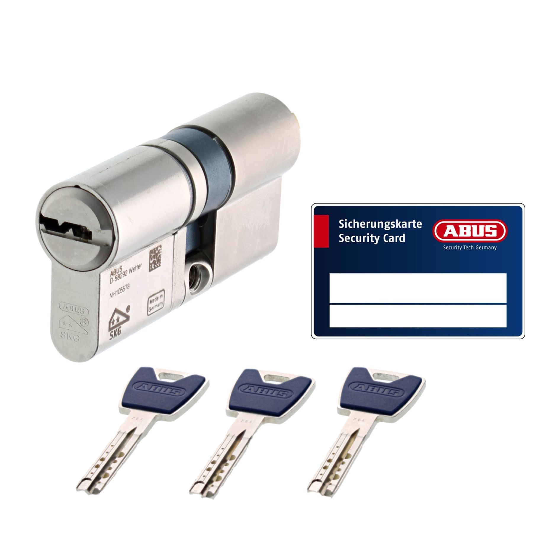 ABUS HomeTec-Zylinder EC880 HTP modular VS verschiedenschliessend inkl. 3 Schlüssel saphirblau 70/70HTP