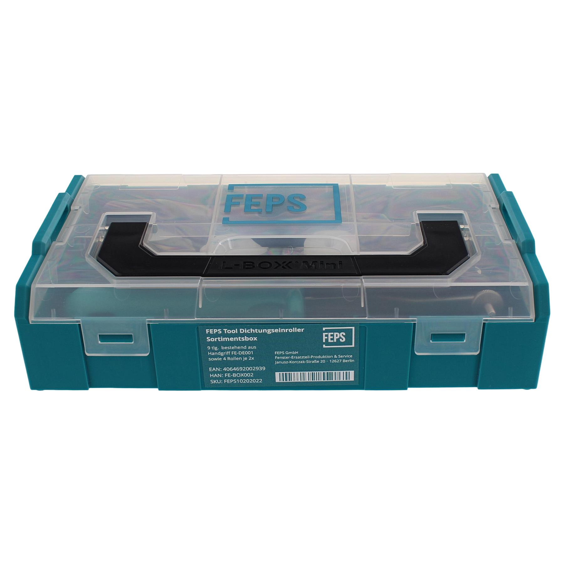 FEPS Tool Dichtungseinroller Sortimentsbox FE-BOX002 9 tlg. bestehend aus Handgriff FE-DE001 sowie 4 Rollen jeweils 2 Stück, Kiste