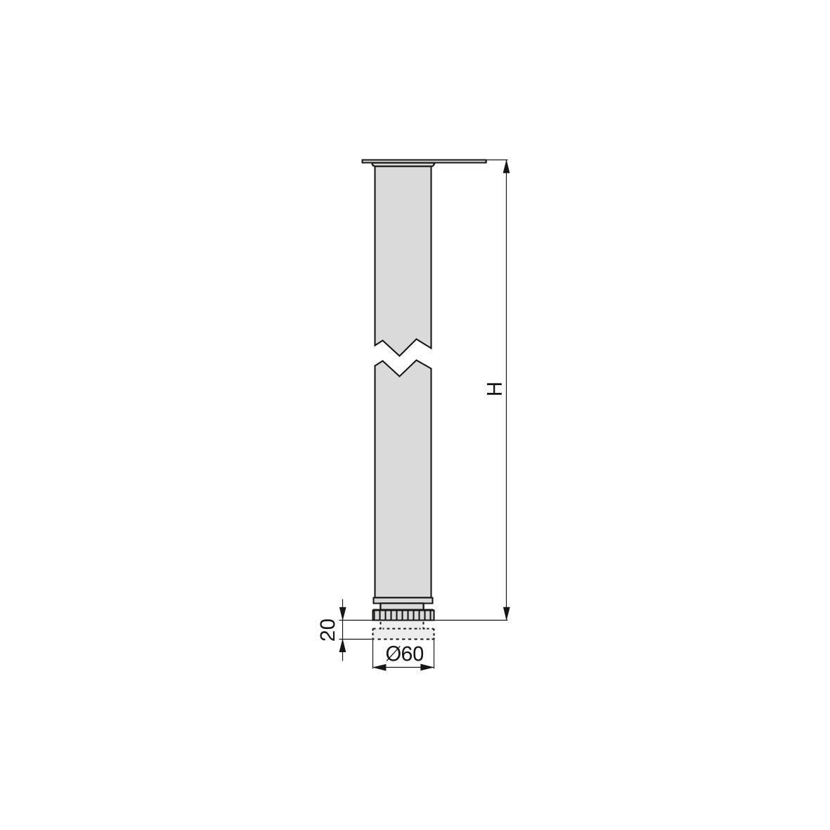Emuca Tischbein-Set D60 mm höhenverstellbar 710-730 mm Aluminium Stahl grau, 4 Stück, rohr, rohrverbindung, durchmesser-60, maß-h, zinklegierung?