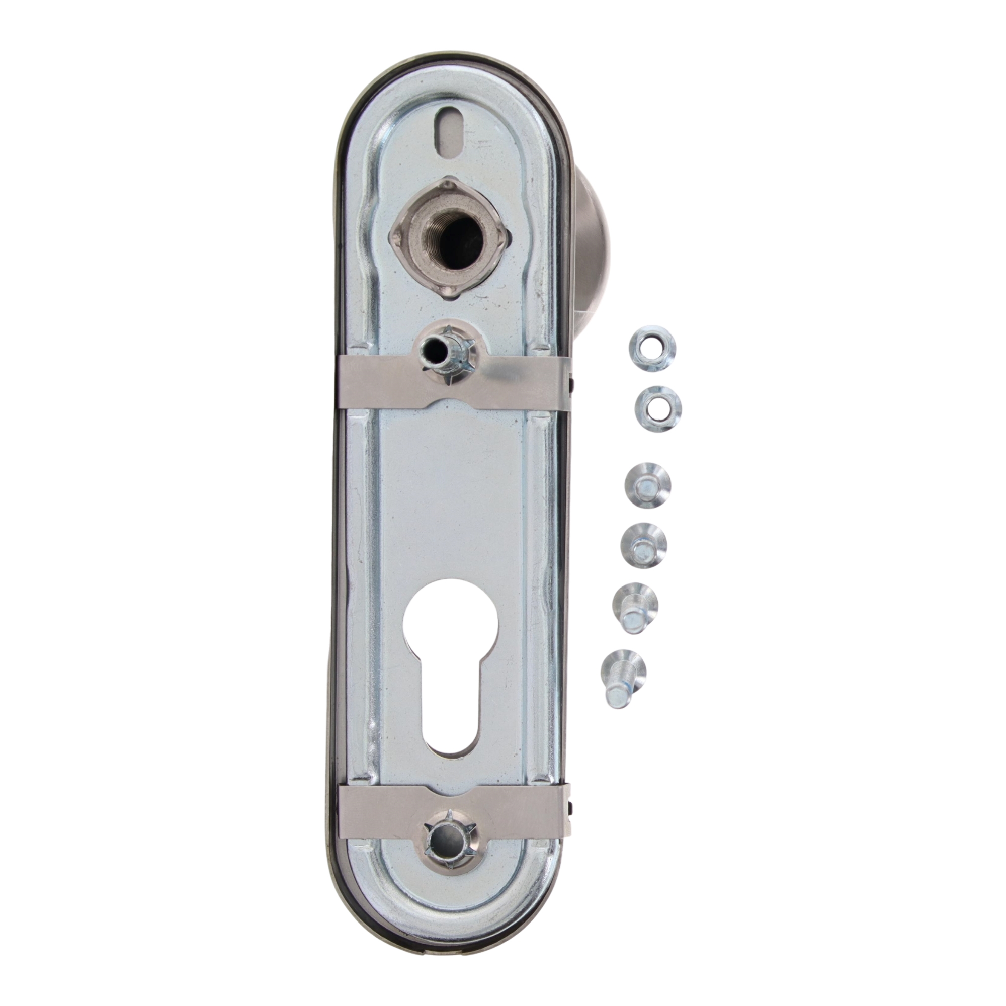 [EOL]Schutzrosetten-Garnitur 55 mm ZA PZ niro, Riegel-Schloss, Türbeschlag, Schlossrosette, Metall, Schraubenset