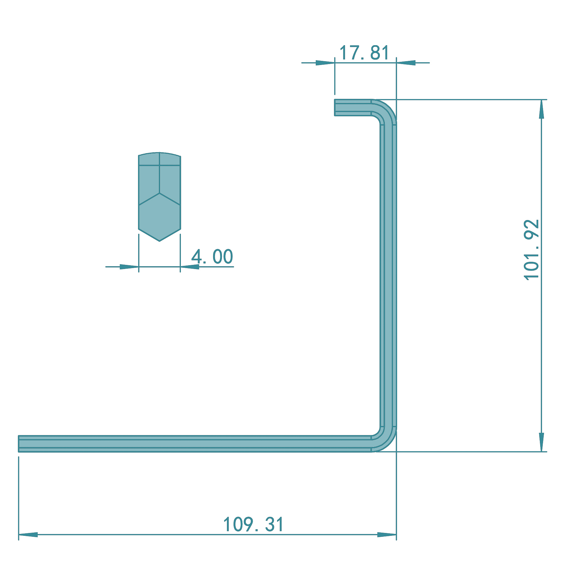 FEPS Fenster-Einstellschlüssel doppelt gebogen FE-ES002 4mm sechkant verzinkt, handrail, L-form, Ecke, Rohr, Abmessungen