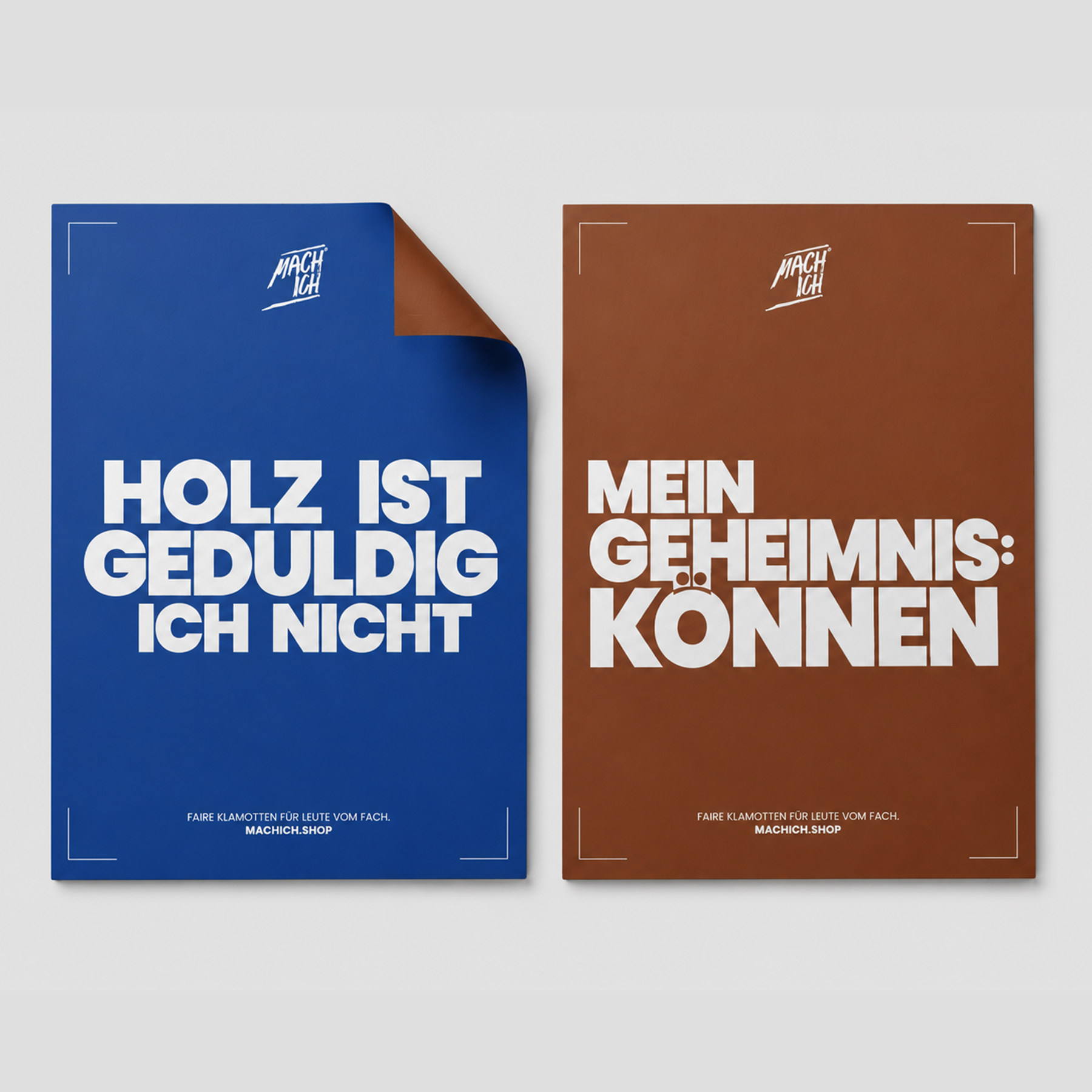 MACH ICH® Poster beidseitig 50x70 cm Bundle bestehend aus: 1 x Poster gelb/rot 1 Poster braun/blau 1 Poster grün/orange, poster, prints, brauner panel, blaues panel, Typografie-Plakat