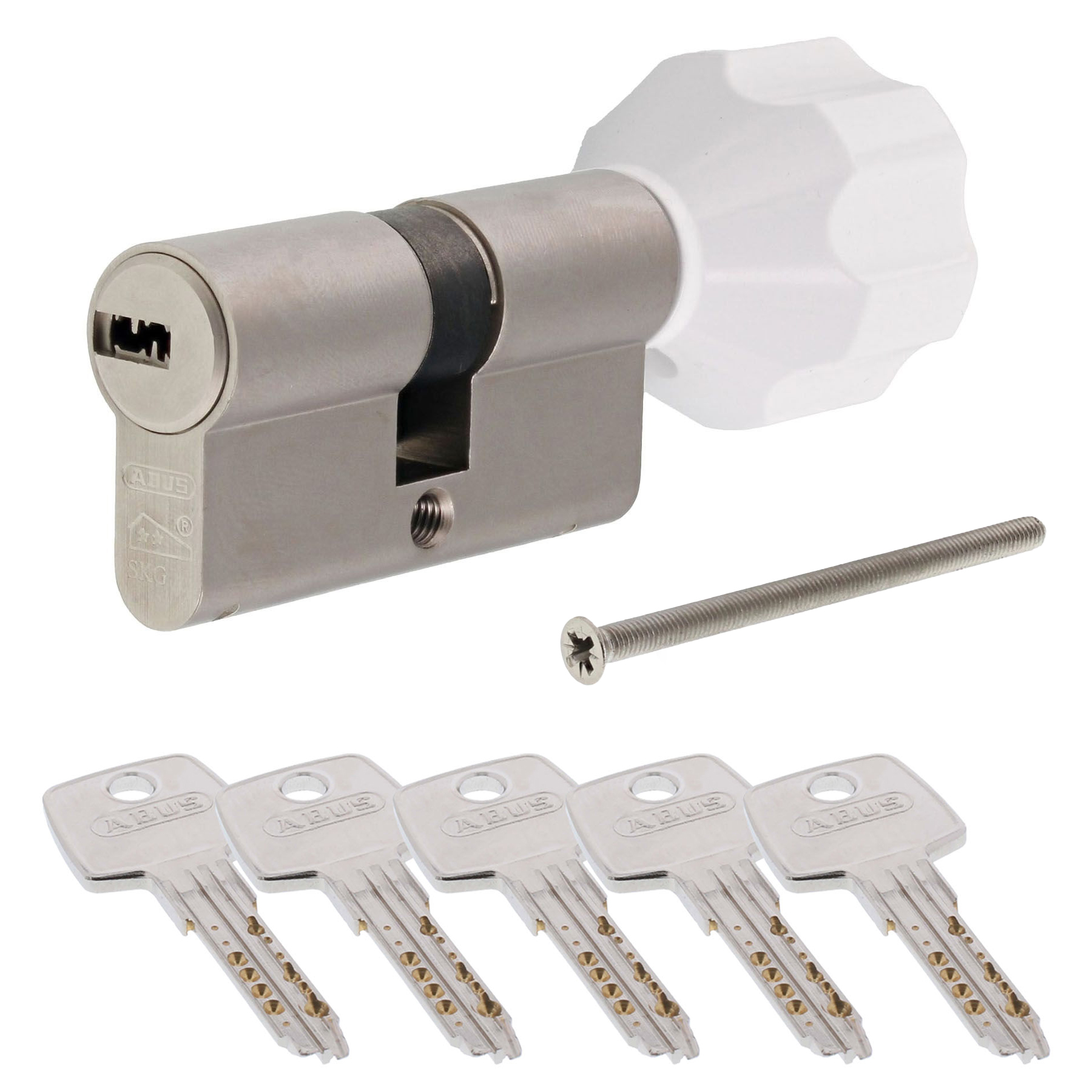 ABUS EC550 Zylinder mit EasyTurn Knauf weiß verschiedenschließend mit ToniTec CodeCard inkl. 5 Schlüssel Größe 35/50K, Zylinder-Schloss, Kammer-Schloss, Schließzylinder, Schlitzschloss, Schlüssel-Schloss