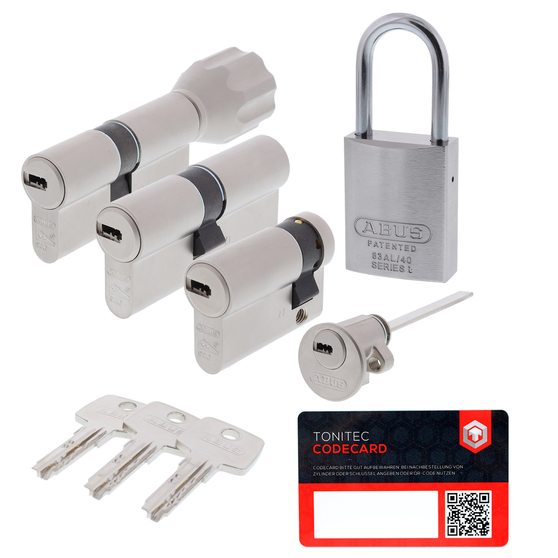 ABUS EC550 SchließzylinderTürzylinder gleichschließend Lagerschließung 2 mit 3 Schlüssel + CodeCard, Zylinder-Schloss, Vorhangschloss-Set, Schlüsselbund zueinander, Schlosskomponenten, Codecard enthalten, Vorhängeschloss, Kombinationsschloss, Schlosszylin