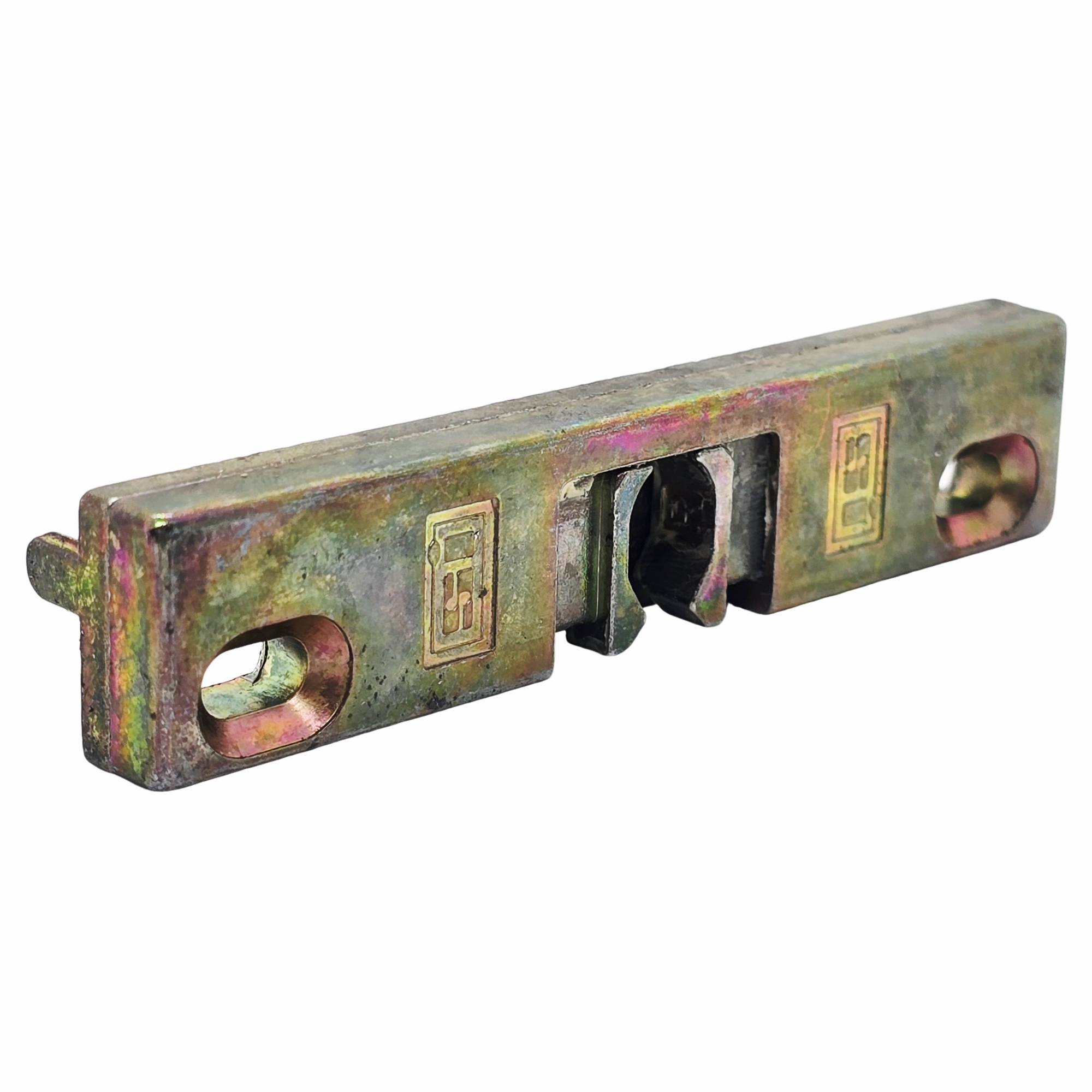 [BA] SI Siegenia Schnäpper Balkontürschnäpper A1600, Schloss, Schlossplatte, Schussplatte, Metallteil, Grünliches Patina-Objekt