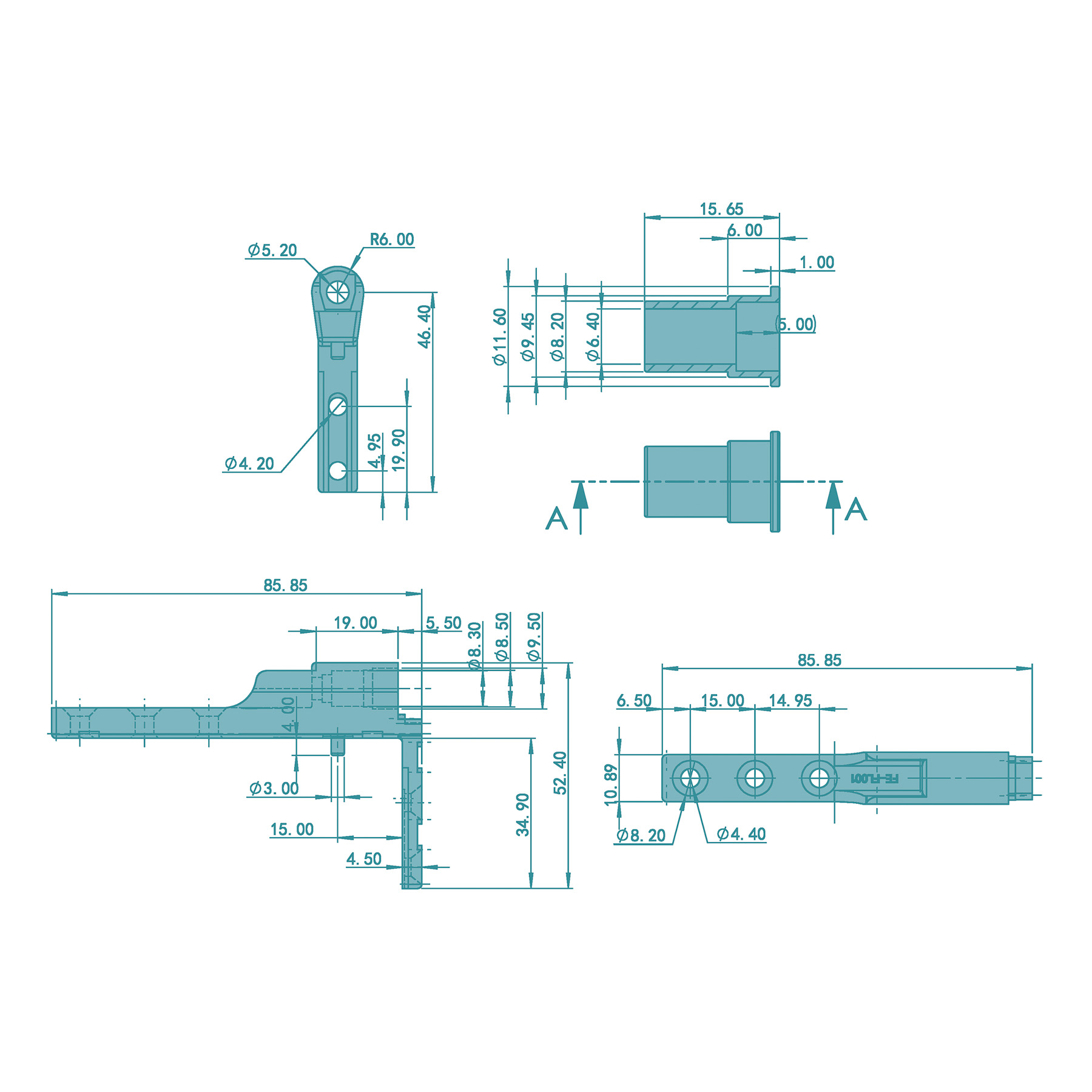 FEPS Ecklagerset Ecklager FE-EL001 + Flügellager FE-FL001 als Ersatz für AUBI A300 universal, CAD-Diagramm, Diagramm