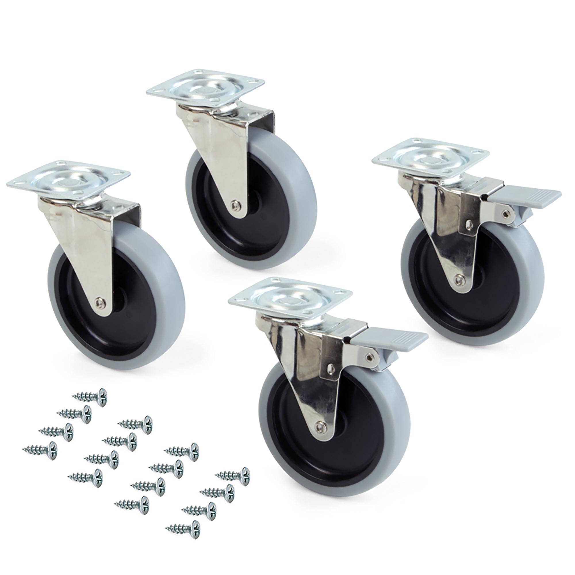 Emuca Rollen-Set mit Anschraubplatte D100 mm Stahl und Kunststoff grau (4 Stück), Maschine, Rad, Klebeband