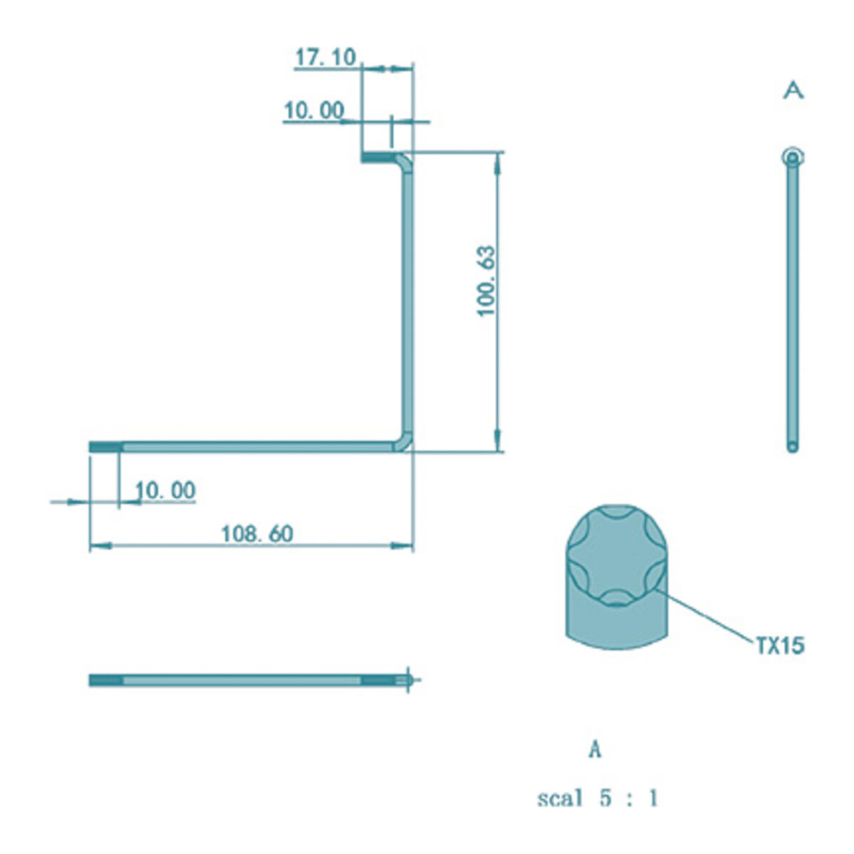 [NR] FEPS Fenster-Einstellschlüssel-Set doppelt gebogen FE-ES003 T15 Torx verzinkt (2 Stück), L-förmige Halterung, Winkelstange, Metallstange, zylindrischer Verbinder, Abmessungen 100,63 mm, L-Eckwinkel, L-förmiger Halter, Stütze 1, Montagebauteil, TX15-N