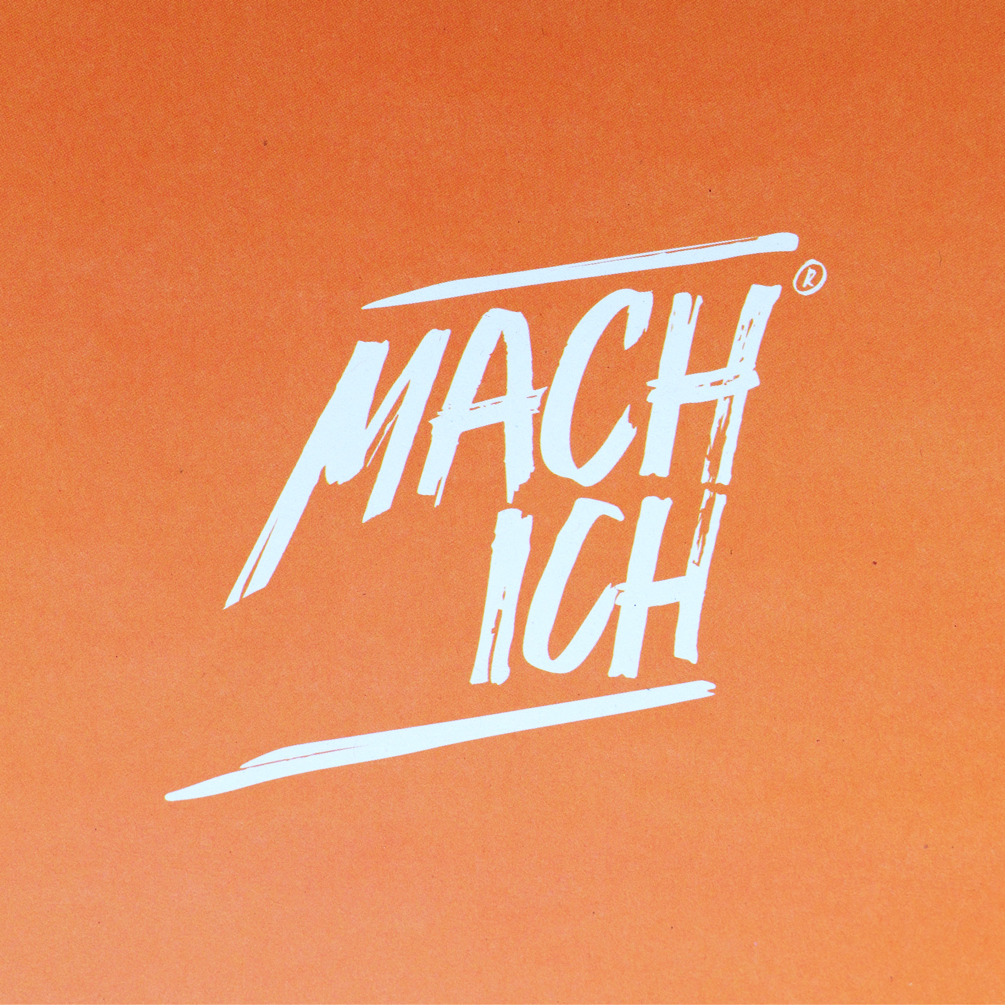MACH ICH® Poster beidseitig 50x70 cm grün/orange SCHWIERIG GENAUMEIN DING (grün) + SPÄTER IST FÜR AMATEURE (orange), orange background, weiße Schrift, grafisches Logo, stilisierte Beschriftung, Marketing-Grafik