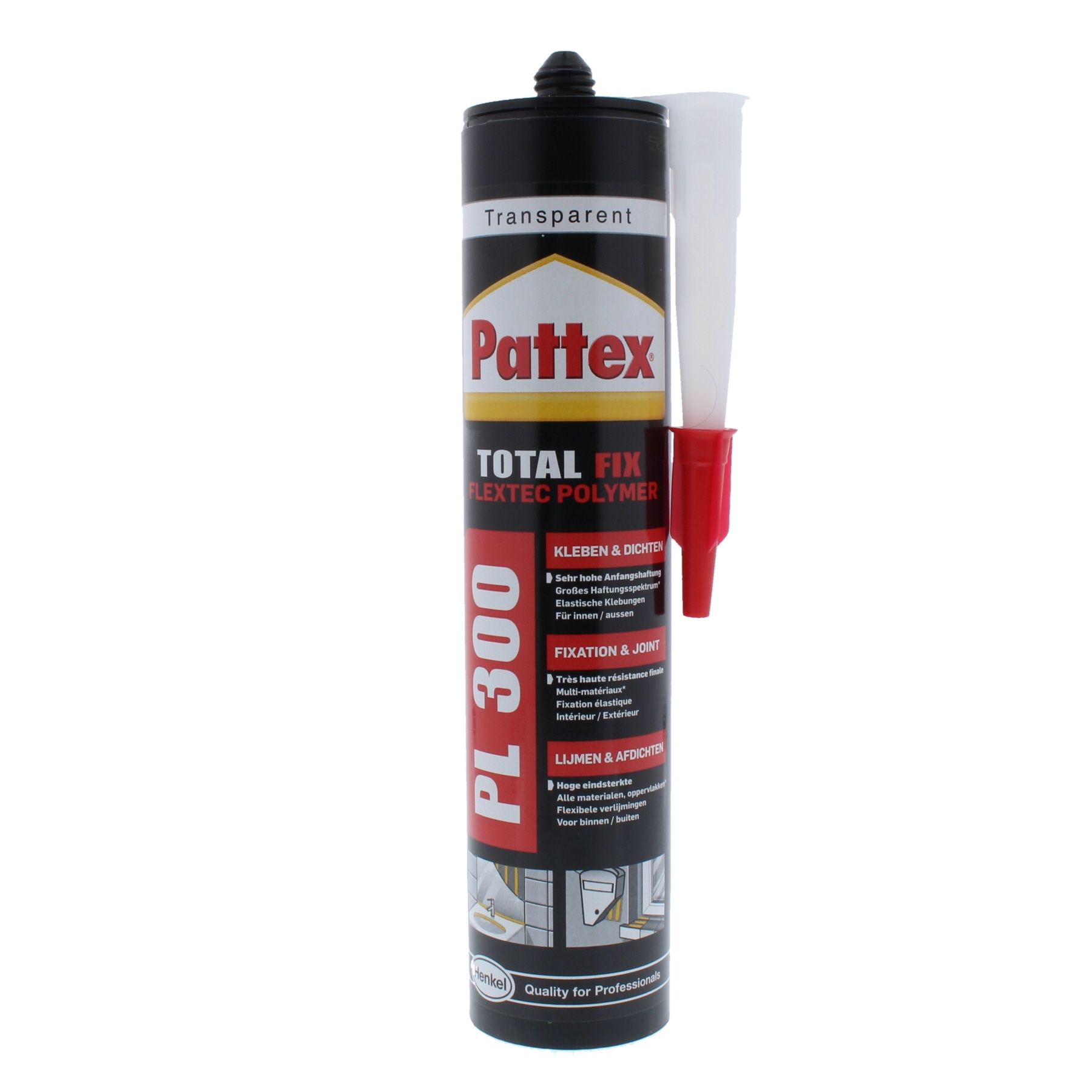 Pattex PL300 Montagekleber Total Fix transparent 300ml PPL3T, Konstruktionskleber, Fugenkleber, Polymerkleber, Transparent, PLA300