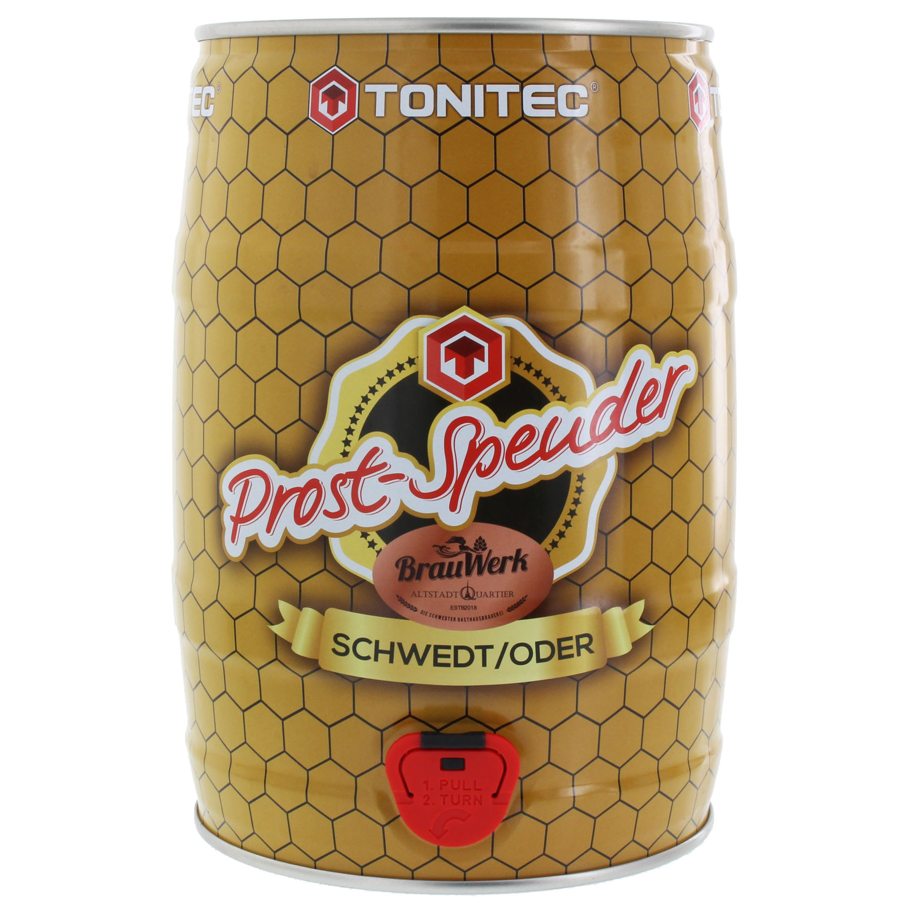 [B-WARE] ToniTec Bierfass 5 Liter mit Zapfhahn leer zum selbst befüllen oder für Sammler, bier, bierdose, brauwerk, honigwellenmuster, Schwedt/ODER