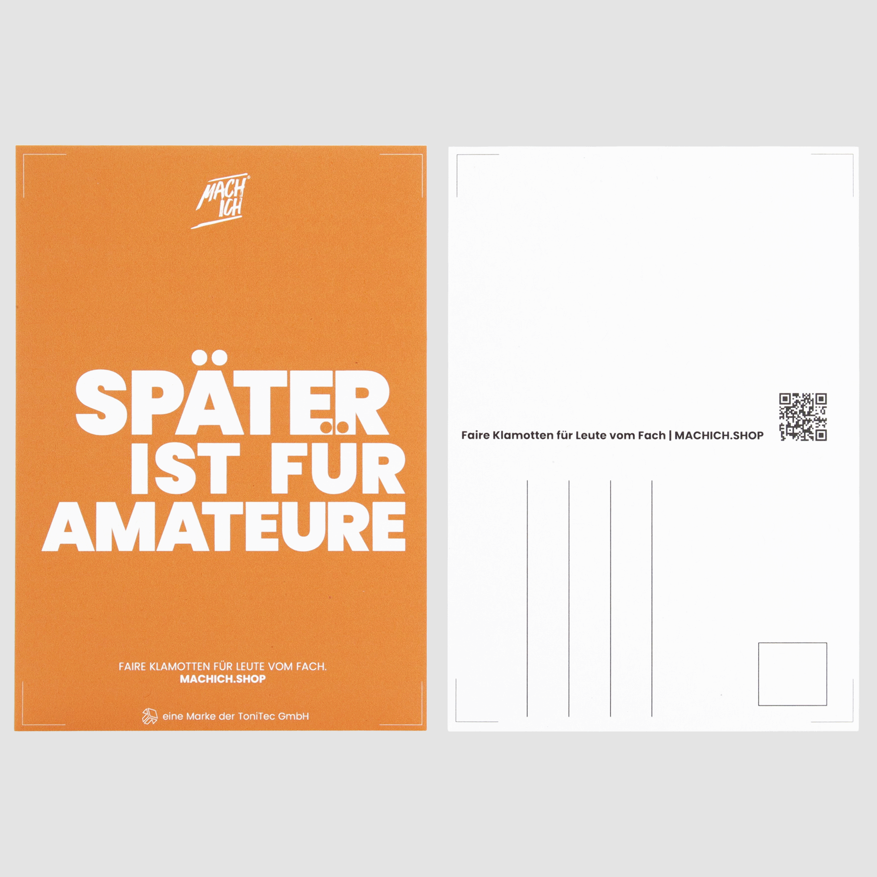 MACH ICH® Postkarte Set (gelb/pink/orange/grün/blau/braun), Postkarte, Orange, Motivation, Später ist für Amateure, MachIch.Shop