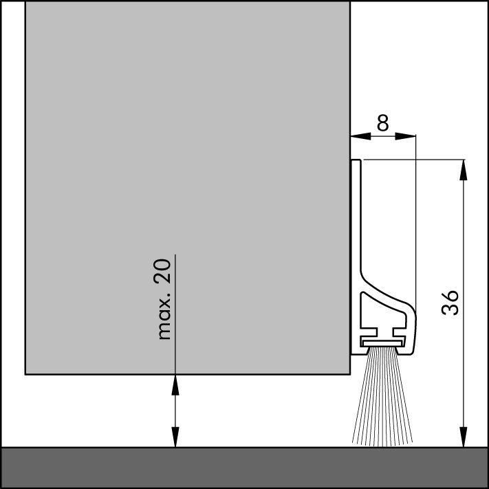 Selbstklebende Türbodendichtung Türdichtung transparent 1 m, antenna, front view, dimension, mounting profile, specification