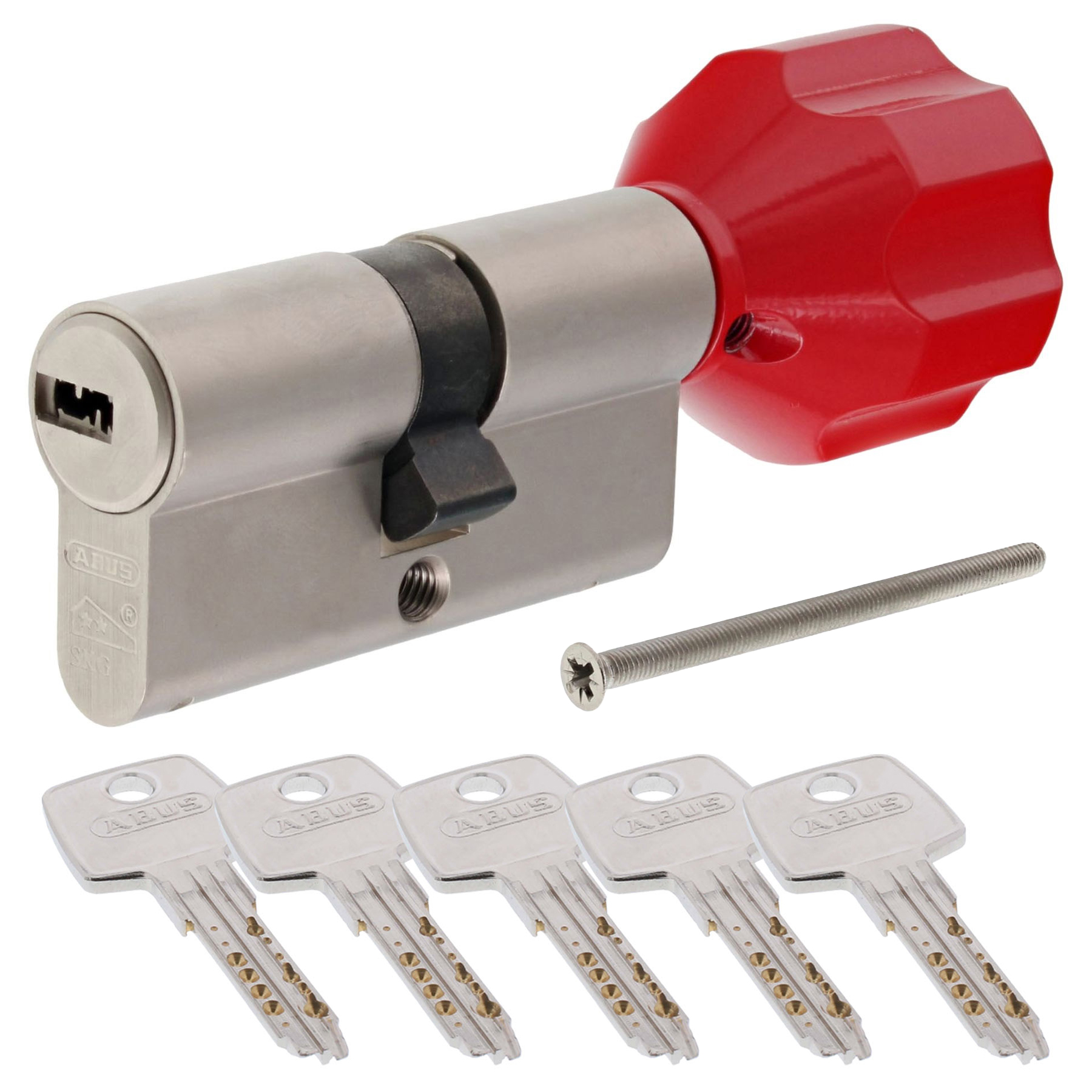 ABUS EC550 Zylinder mit EasyTurn Knauf rot verschiedenschließend mit ToniTec CodeCard inkl. 5 Schlüssel Größe 55/45K, Zylinderschloss, Kammernschloss, Schlosszylinder, Schloss, Schraube