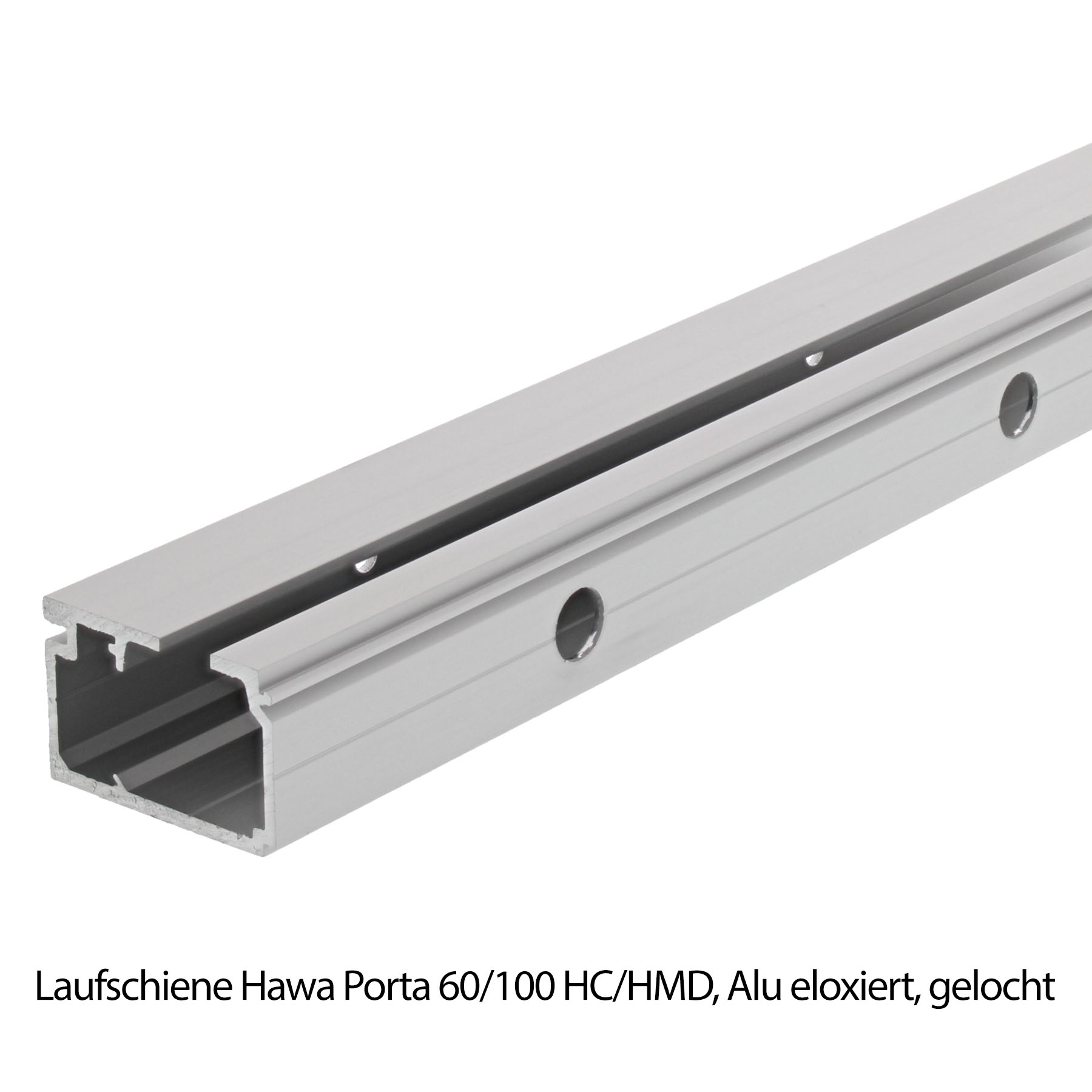 Hawa Porta 60 Schiebetürbeschlag Komplett-Set inkl. Aluminium Clip-Blende  für 1 Holztür 2500 mm Wandmontage, Laufschiene, Aluminium, Hawa Porta 60/100, HC/HMD, eloxiert, Laufschiene, Hawa Porta, 60/100, Alu eloxiert, gelocht, Aluminiumprofil, Laufschiene