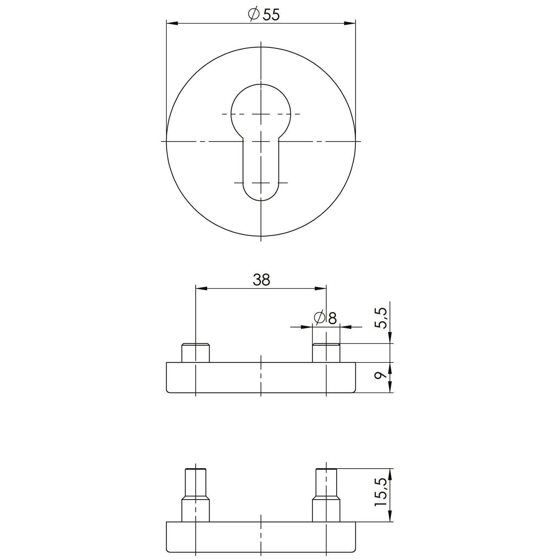 Ogro Schlüsselrosette rund Gewinde OGRO Nr. PR 6612 PZ Edelstahl Rostfrei, CAD-Diagramm, Diagramm, CAD-Diagramm, Diagramm, CAD-Diagramm, Diagramm