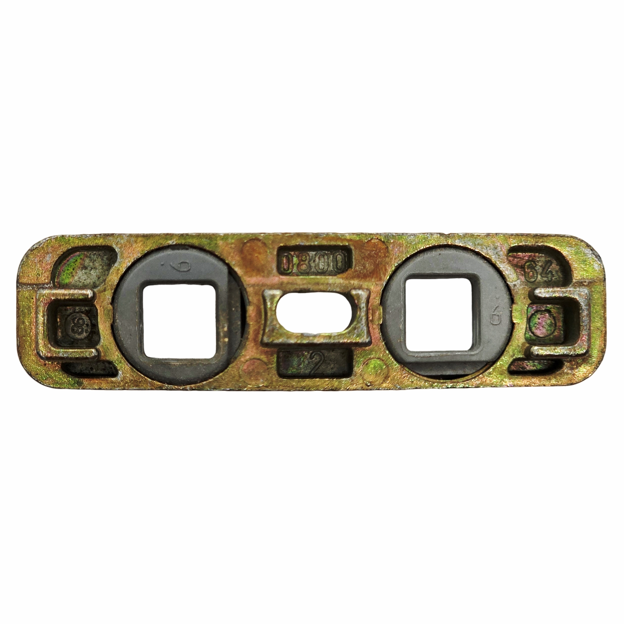 [BA] SI Siegenia Schließteil V A0800 verstellbar, Rivett, Metallplatte, Vierschlitzige Löcher, verrostet, mechanische Hardware