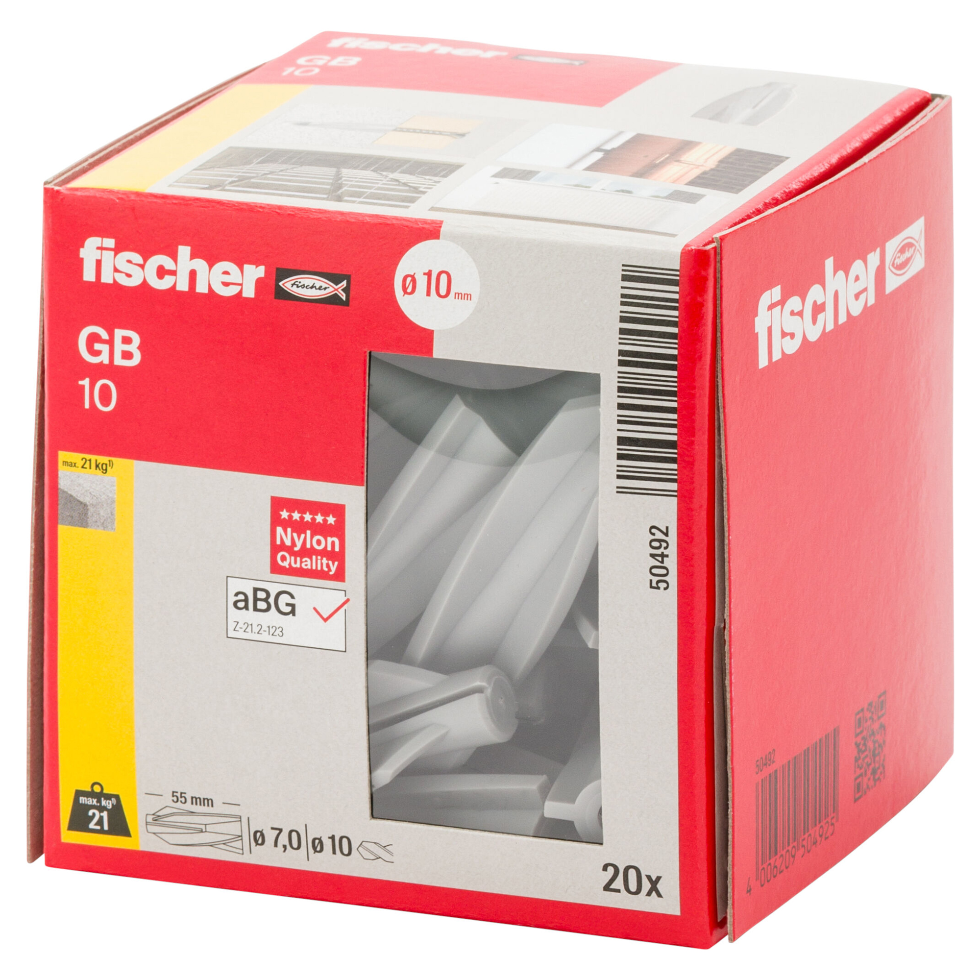 [DS] FISCHER Gasbetondübel GB 10 Art. Nr. 50492, Zubehör, Schraubendreherkappen, Nylonqualität, Gehäuse-Box, 10 mm Bohrung