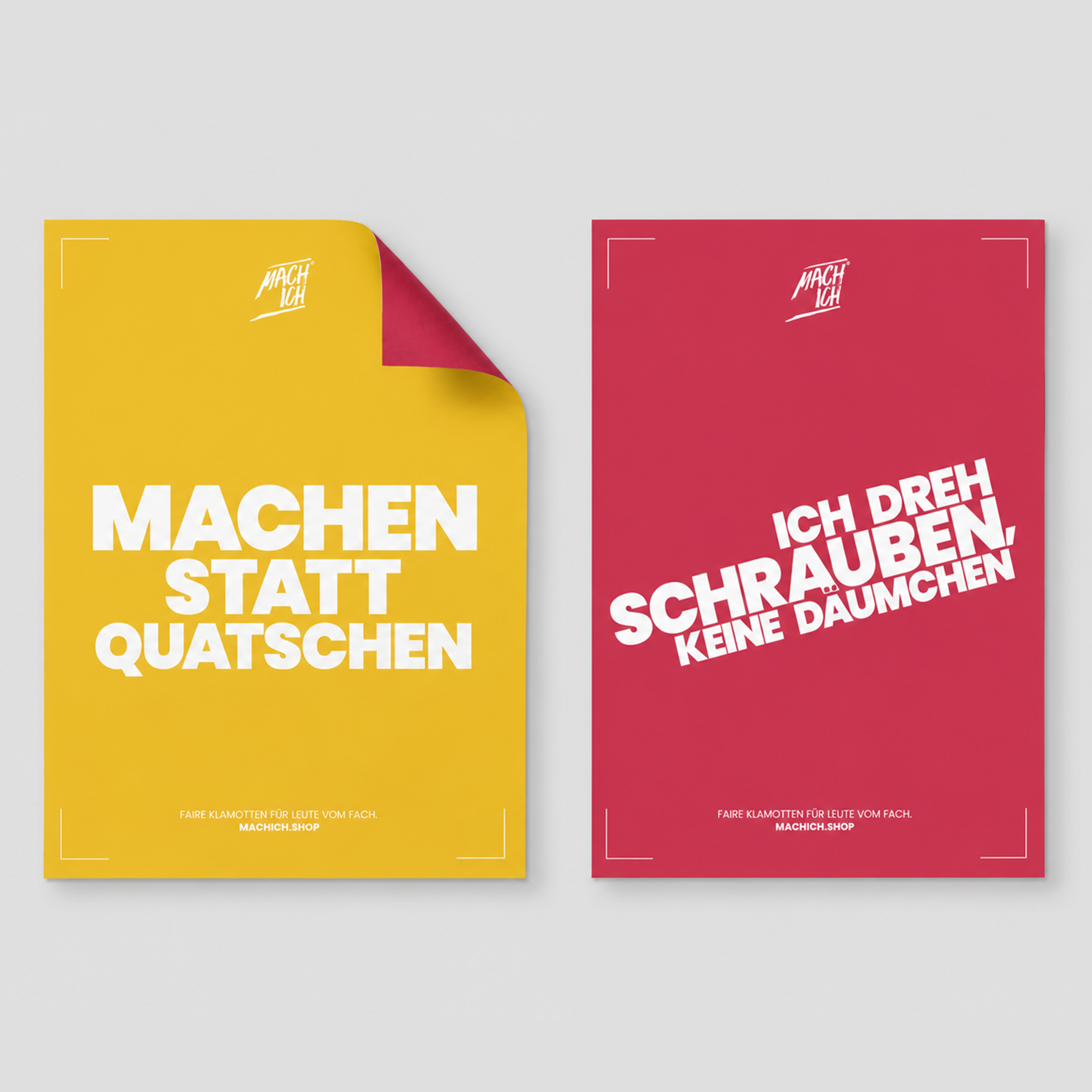MACH ICH® Poster beidseitig 50x70 cm Bundle bestehend aus: 1 x Poster gelb/rot 1 Poster braun/blau 1 Poster grün/orange, poster, Karte, gelbes Poster, fette Schrift, Grafikdesign