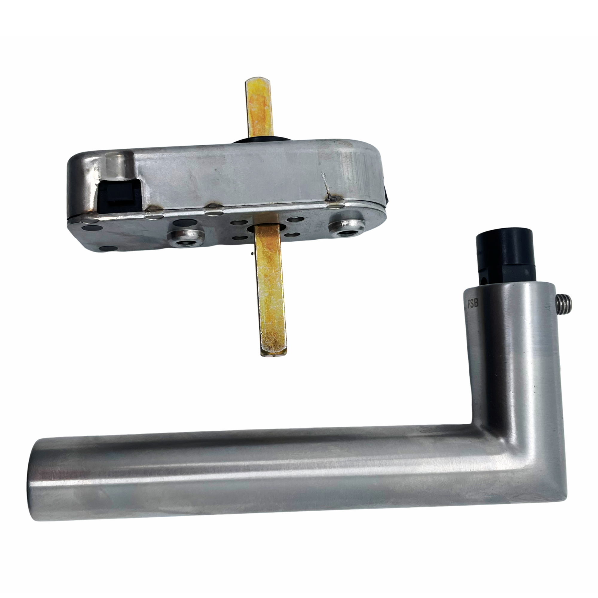 [BA] FSB Fenstergriff abschließbar mit Druckknopfzyinder.34mm Vierkant Edelstahl matt gebürstet, Motor, Verriegelung, Griff, Metall, Maschine