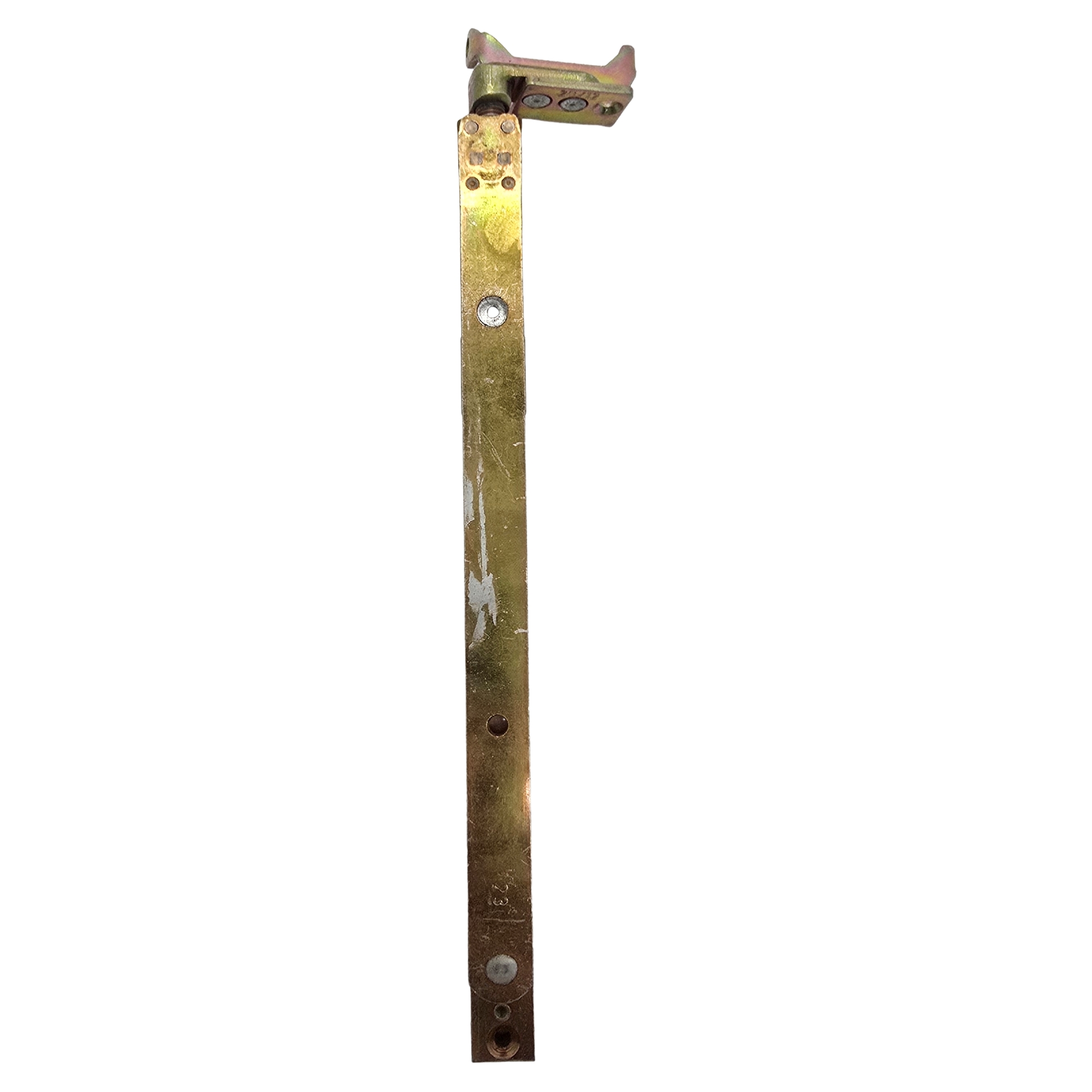 [BA] Winkhaus Drehlager DW 20/12 links ohne Scherenlager, Metallstab, Haltewinkel, Messingfarbe, öffnbare Oberseite, Schlitzschraube
