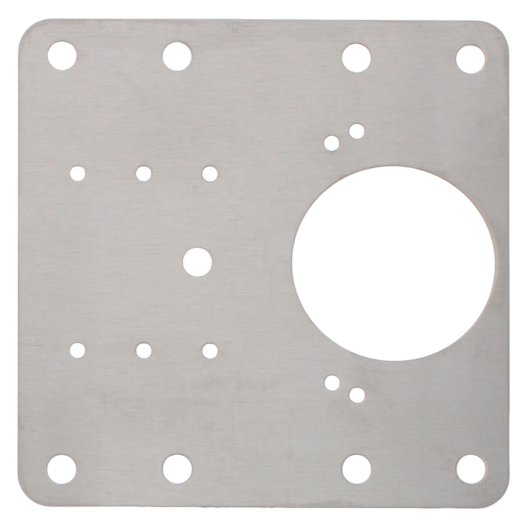FEPS Trim Reparaturblech Möbelscharnier FE-RB002 edelstahl quadratisch, Metallblech, Montageplatte, Bohrungen, große Kreisform Ausschnitt, quadratische Platte