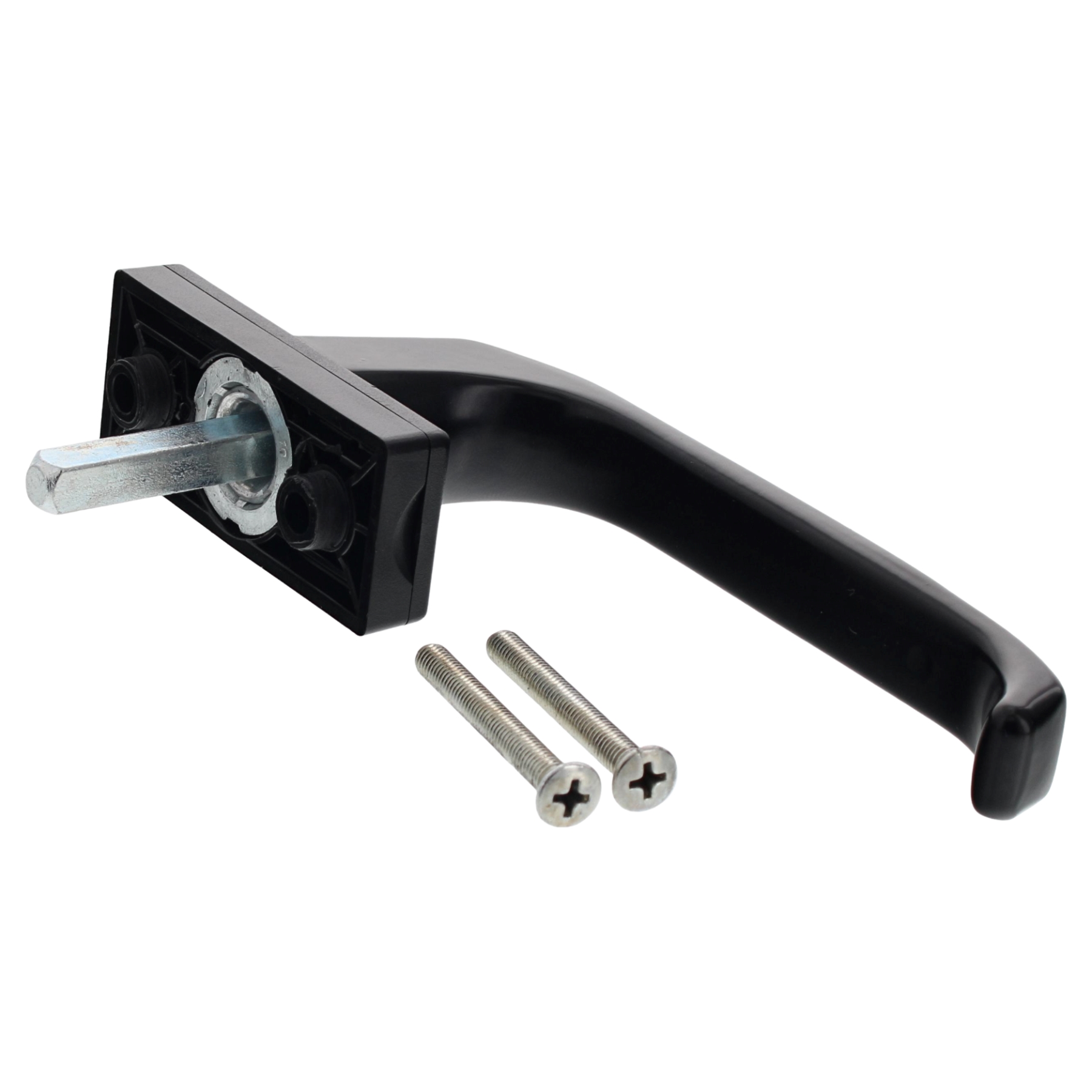 [BA] Hermo Fenstergriff 1747, Stftlänge 35 mm, Nocken 10 mm, braun, Falschelement, Schnalle, Schwarz, Hebel, Schrauben