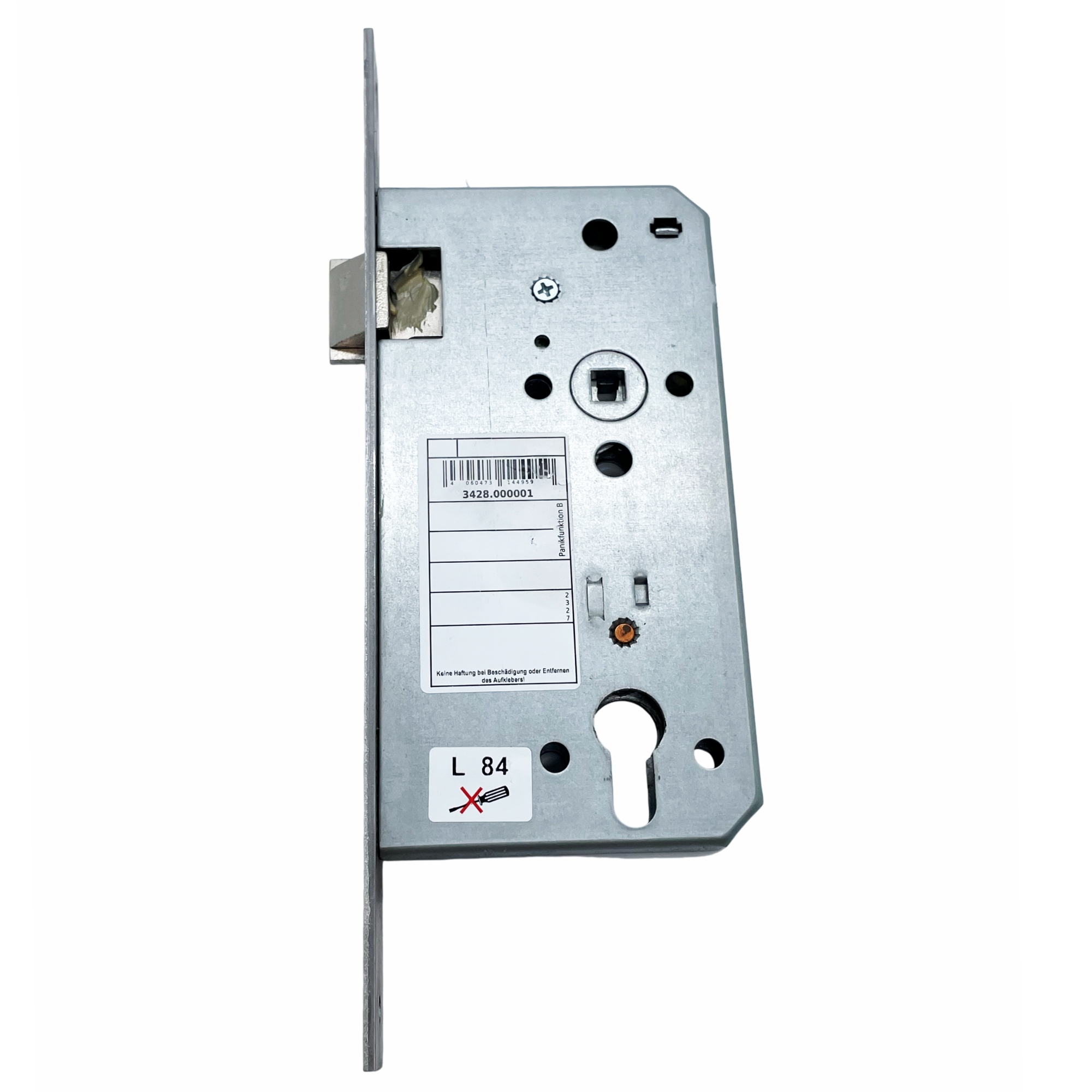 [BA] BMH Panik Einsteckschloss 3428 PZ Funktion B 65/92/9 geteilte Nuss F24x280mm käntig silber DIN L auswärts, Schloss, Türschloss, Metall, Schlitz, Schlüsselrosetten