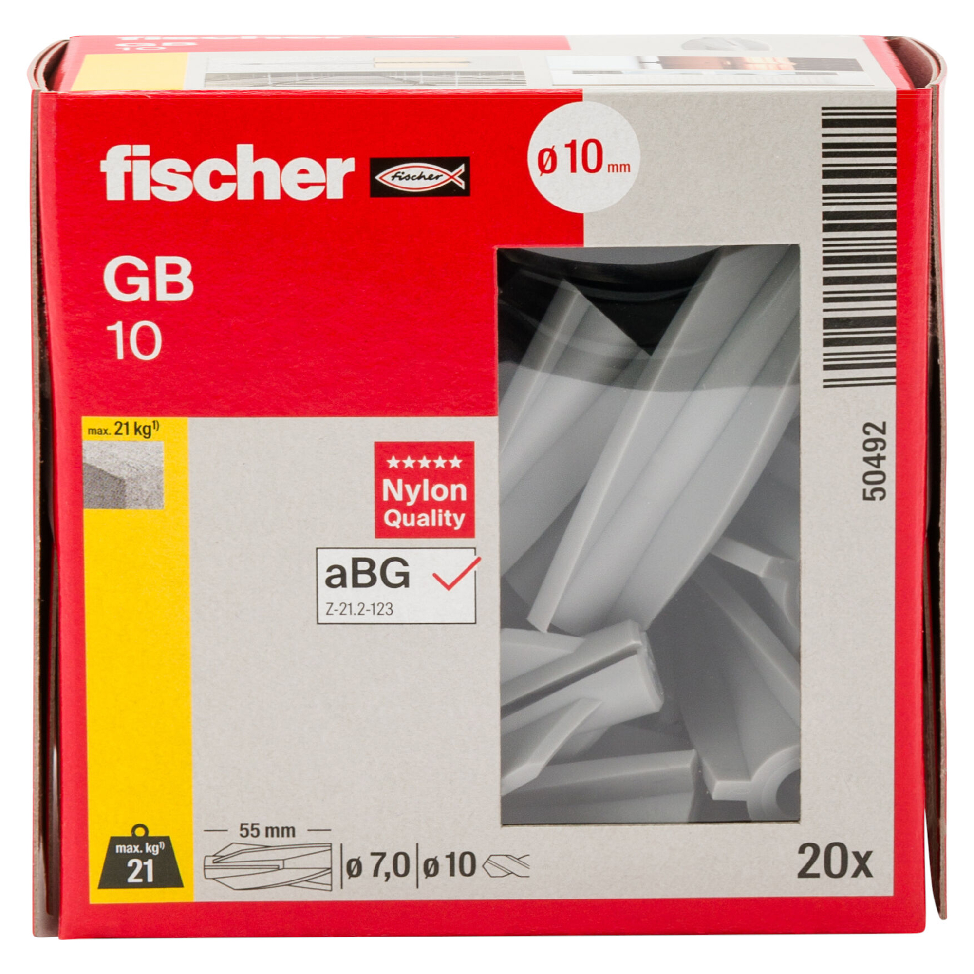 [DS] FISCHER Gasbetondübel GB 10 Art. Nr. 50492, Nylon Qualität, aBG, Schneidelemente, Kunststoffdübel, Klingenteile