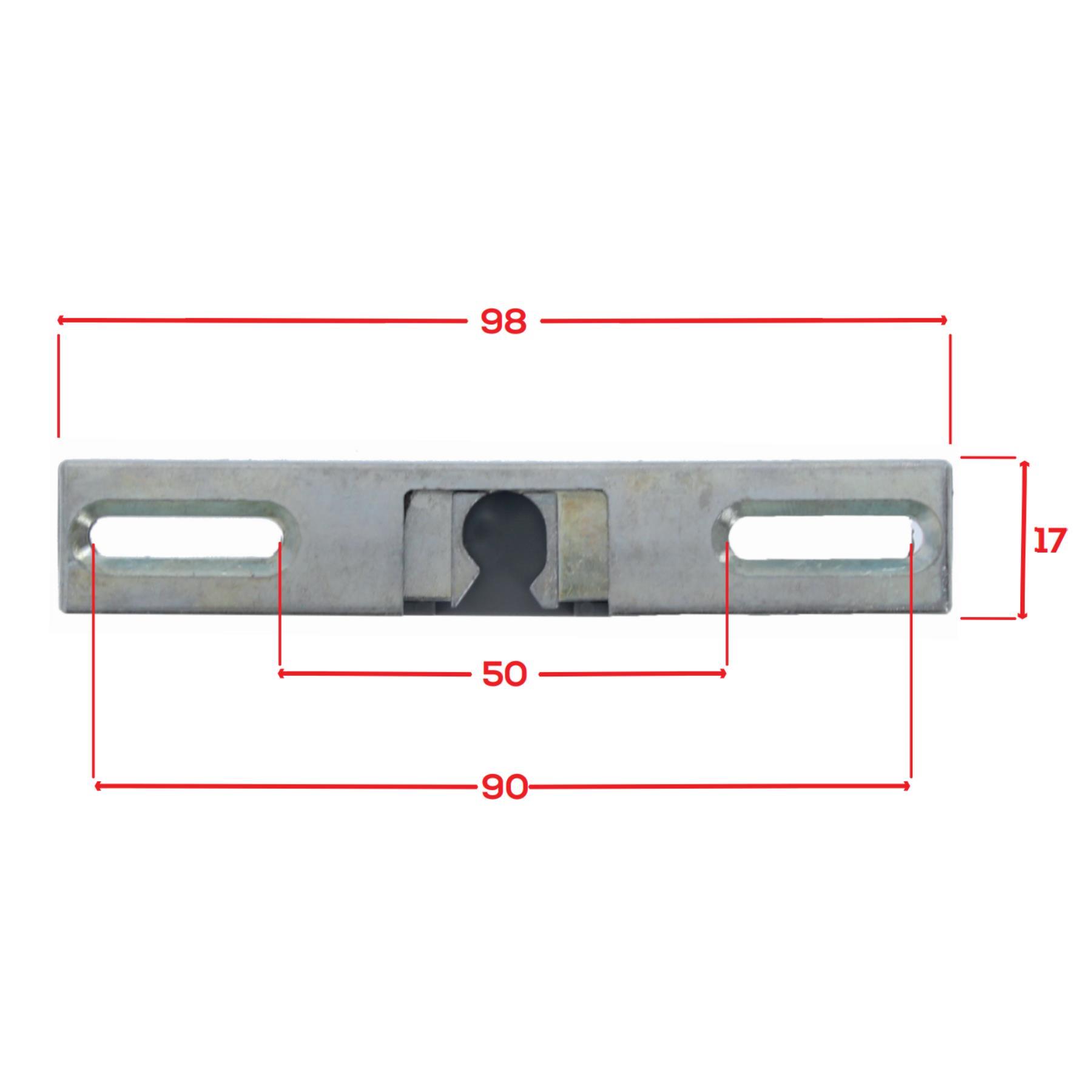 ToniTec® Schnäpper Fensterschnäpper Balkontürschnäpper universal ohne Hülse, Metallhalter, Montageplatte, Schlitzloch, zentraler Einkerbung, Abmessungen 90x17