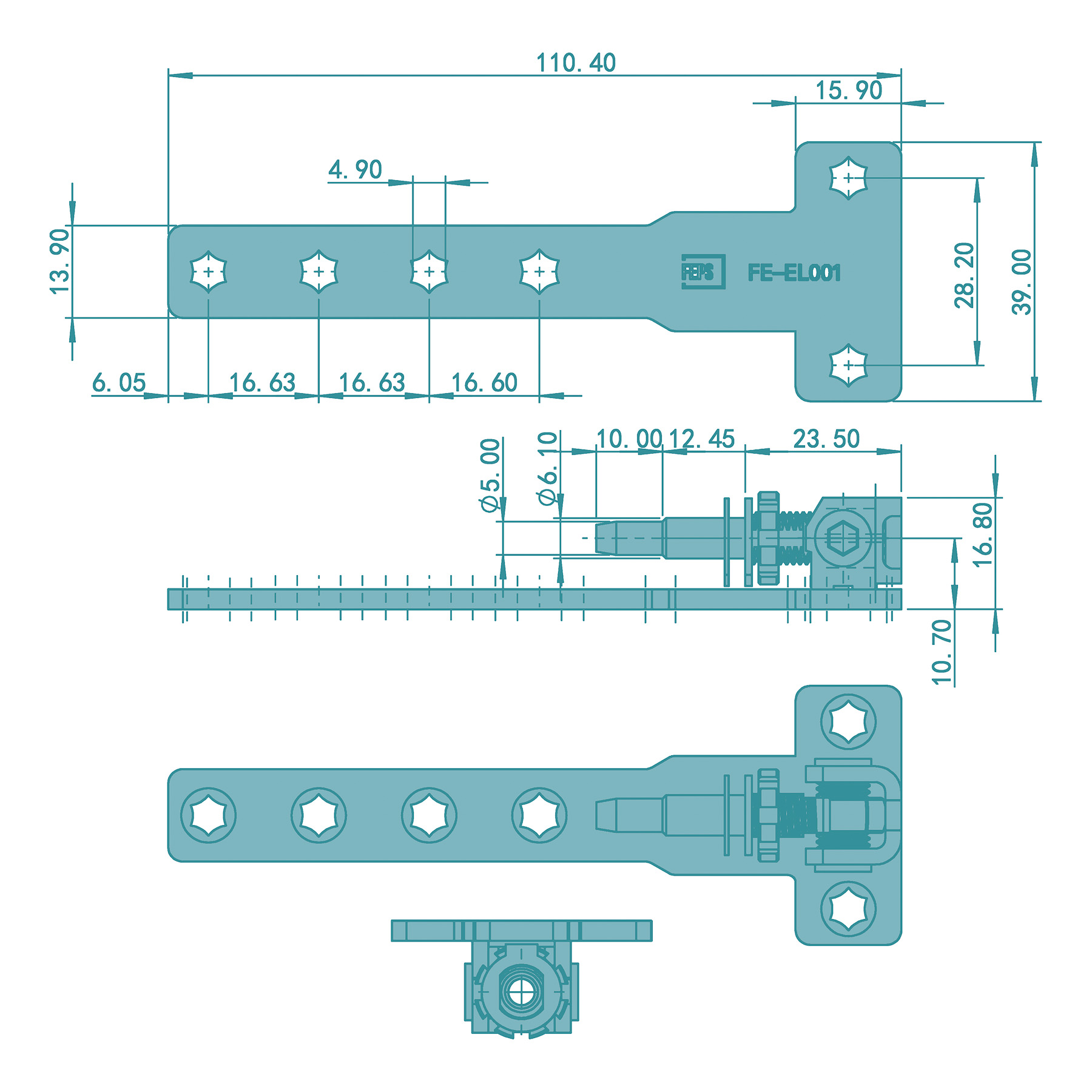 FEPS Ecklagerset Ecklager FE-EL001 + Flügellager FE-FL001 als Ersatz für AUBI A300 universal, Schaubild, CAD-Diagramm