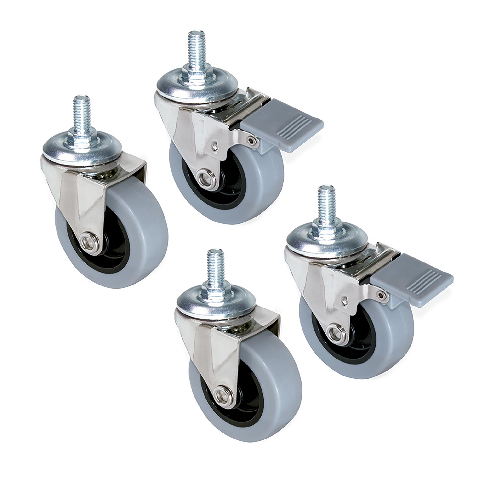 Emuca Rollen-Set mit Gewindestift M8, D50 mm Stahl und Kunststoff grau (4 Stück), rollenkpron, möbelrollen, verstellbare schraubrollen, gummi roller, duo stielrollen