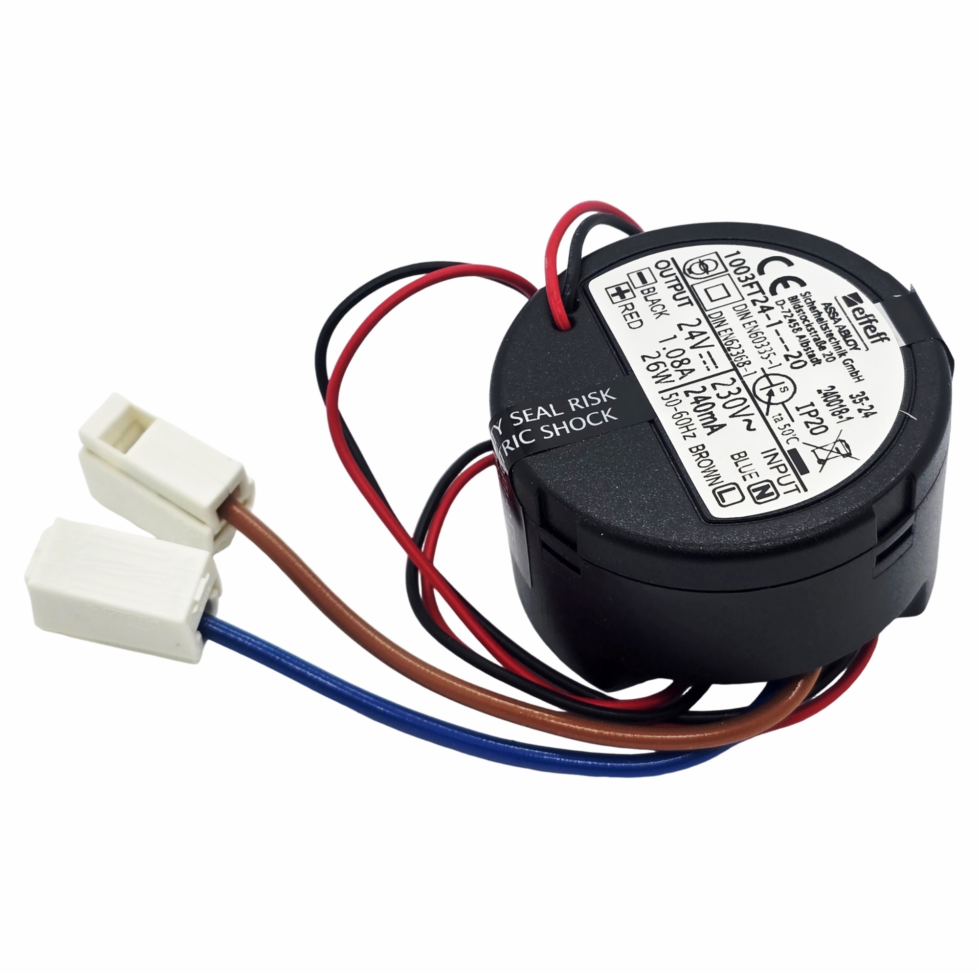 [BA] Assa Netzteilmodul 1003FT 24V DC geregelt 1A Schalterdose, rot, schwarz, Spulenkabel, Elektronikkomponente, Kabelmodul