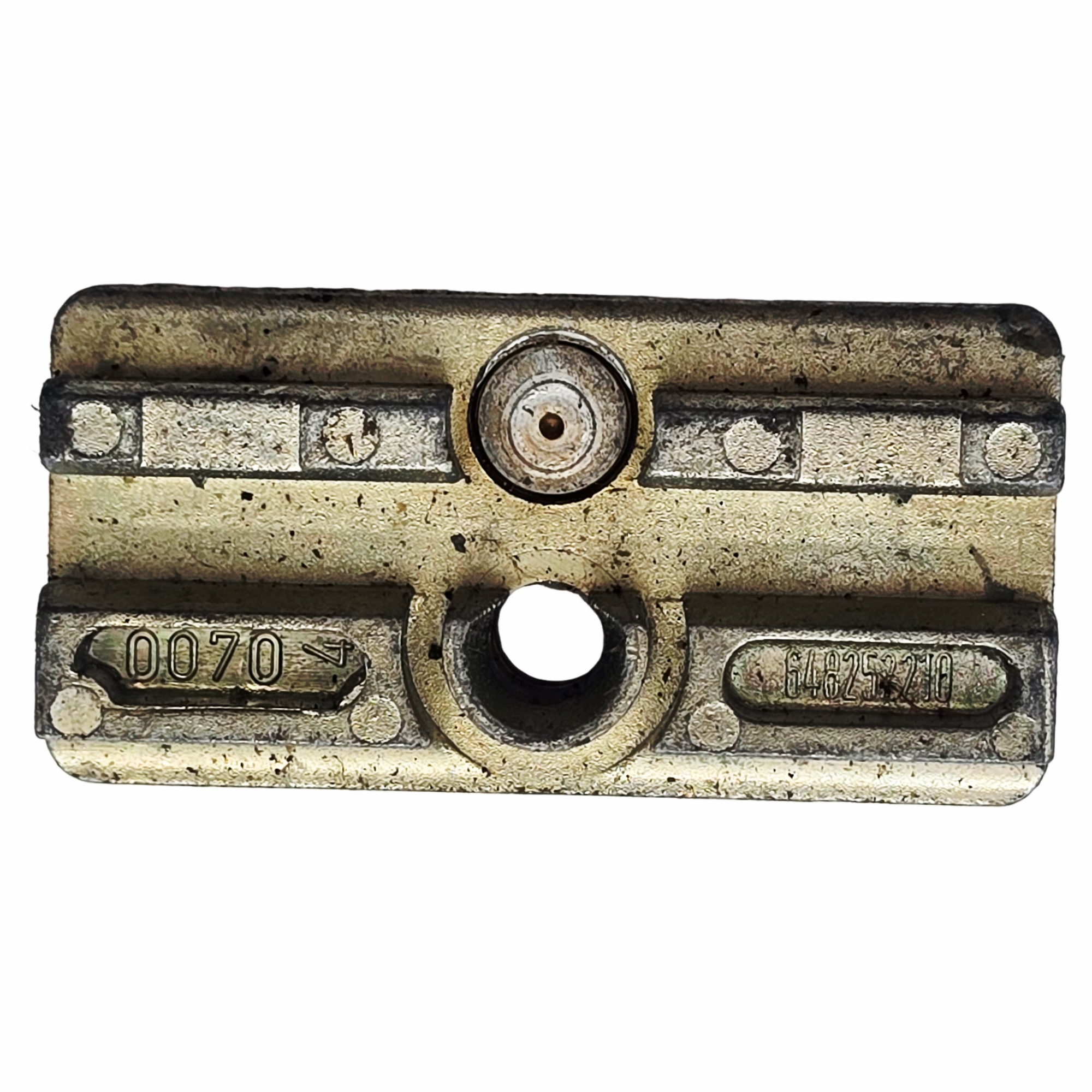 [BA] ROTO Schließblech 951 252770, 648252770000, Metallstück, Maschinenteil, rostdes Metall, Schraubenloch, gravierte Zahlen