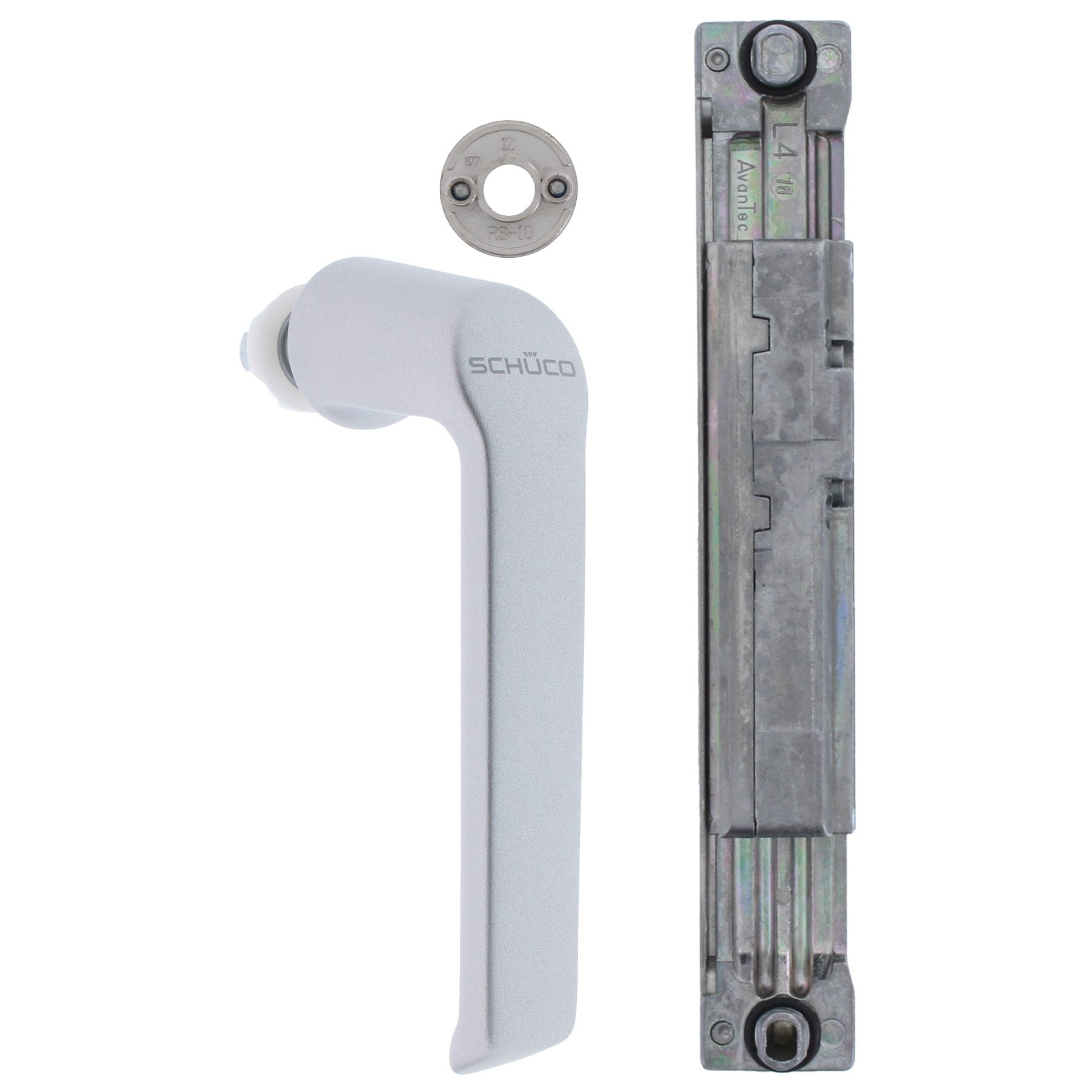 Schüco Set Steckgriff, Kammergetriebe 23 mm + Rosette für Metallfenster links Silber, Griff