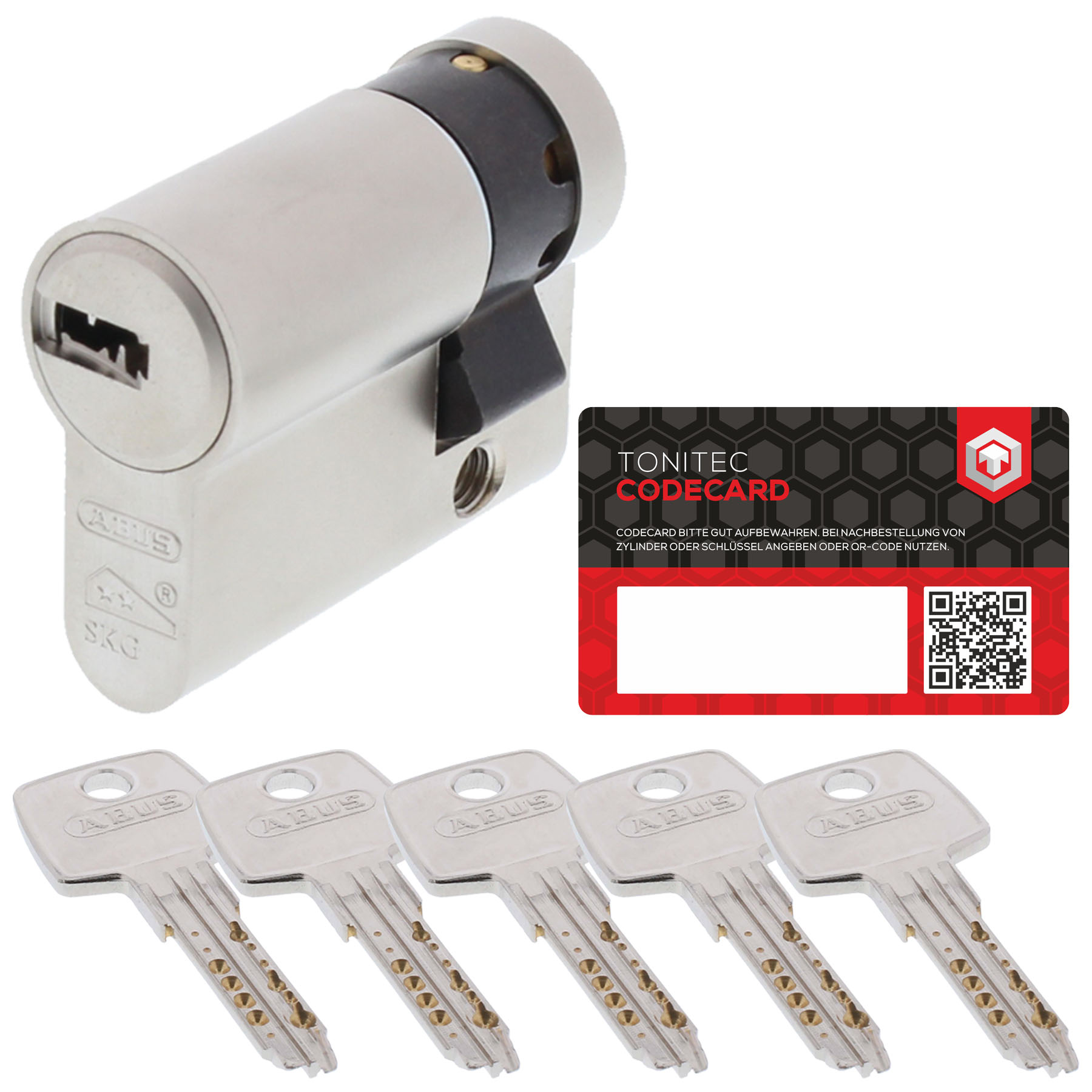 ABUS EC550 ECK550 VS verschiedenschliessend + 5 Schlüssel + ToniTec® CodeCard 10/70 Halbzylinder, Schloss, Zylinder, Schlüsselkarten, Key, Sicherheitsschloss