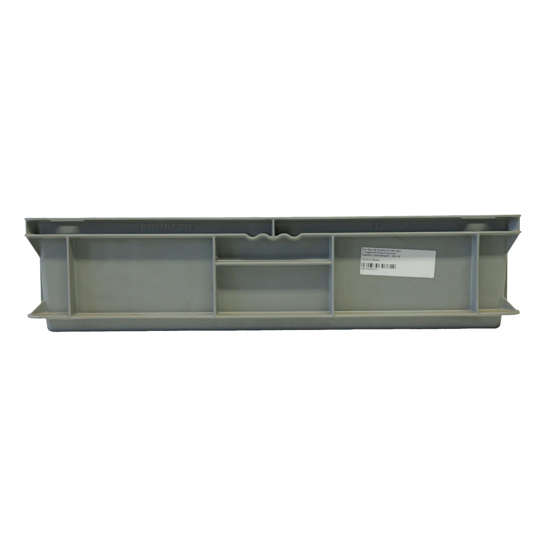 Euro Box SSI Schäfer EF 6150, 29,4 l, Traglast bis 20 kg, Euronorm, stapelbar, Durchfassgriff, L 600 x B 400 x H 150 mm, werkzeugkasten, organizer, aufbewahrungsbox, faehnchen, tray