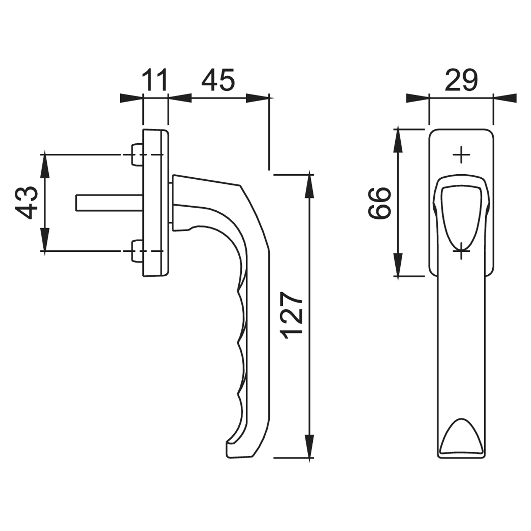 [DS] Hoppe Fenstergriff London 013/U34 VK 7/32 F4 ohne Schrauben 790593, Säge, Griff, Zuganker, Maßangaben, Schalldämpfer?