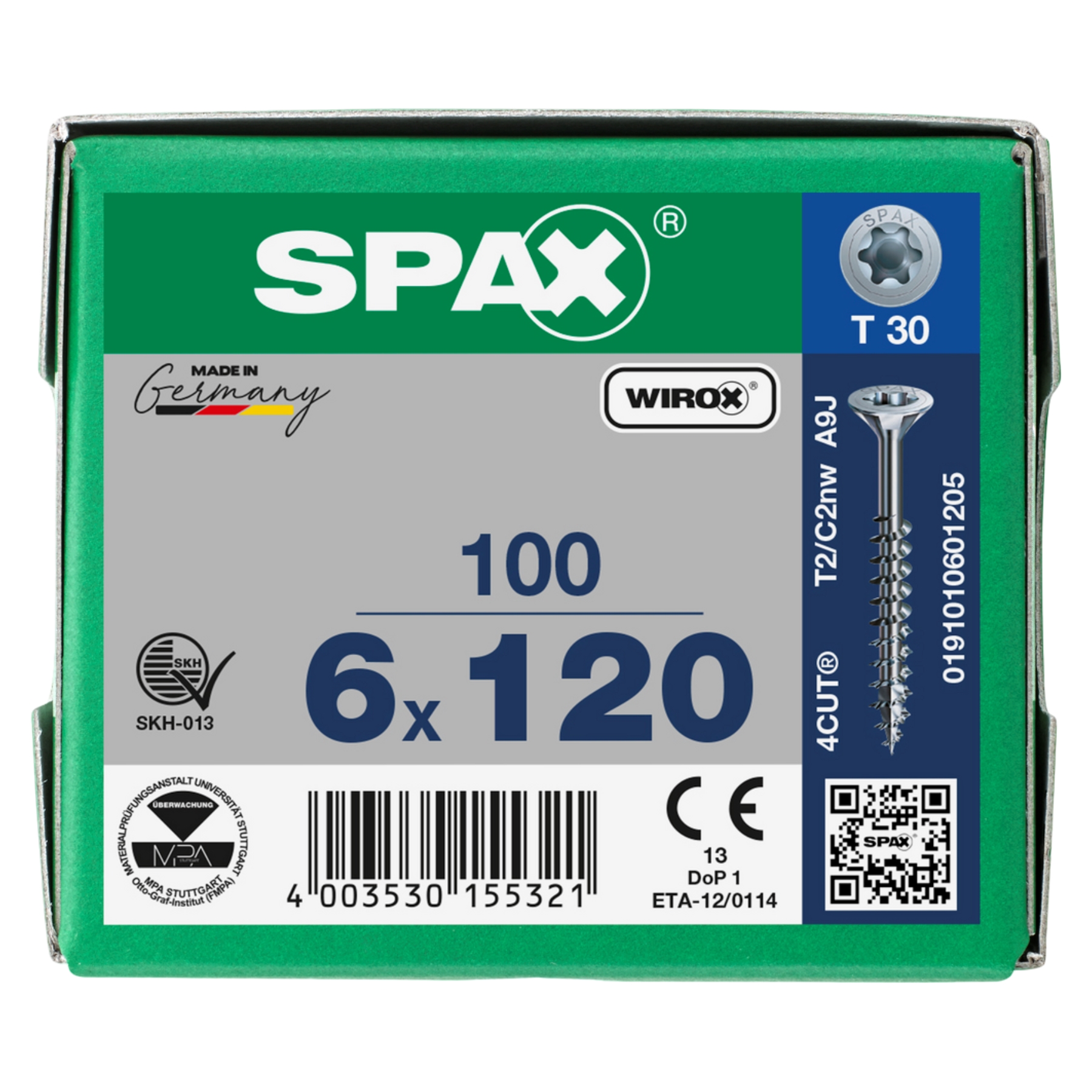 ABC SPAX Schrauben m. T-STAR plus (TORX) Seko WIROX galv. verzinkt 6,0 x 120 mm Teilgewinde, Computerausrüstung, Elektronik, Hardware, QR-Code, Computerausrüstung, Elektronik, Hardware, QR-Code